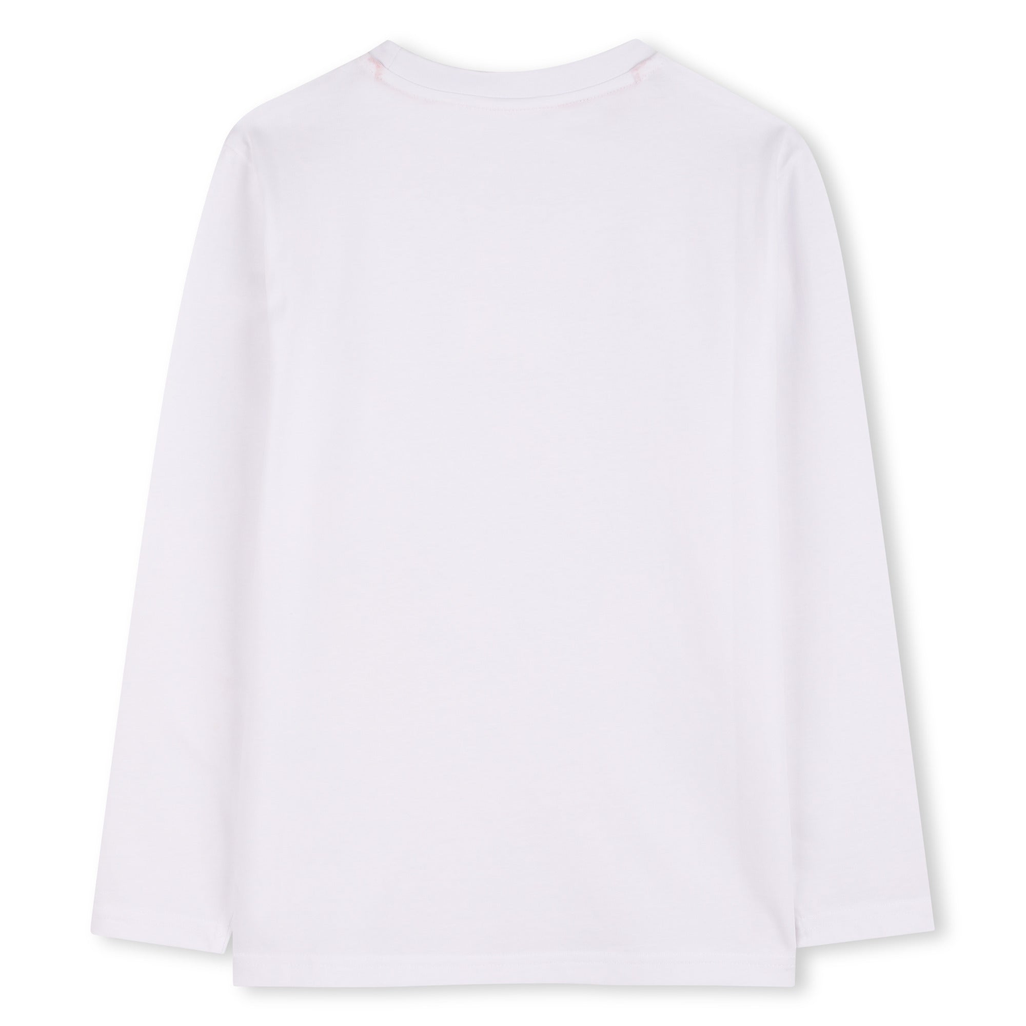 White Organic Cotton Long Sleeve T-Shirt with Split Logo Print Hugo