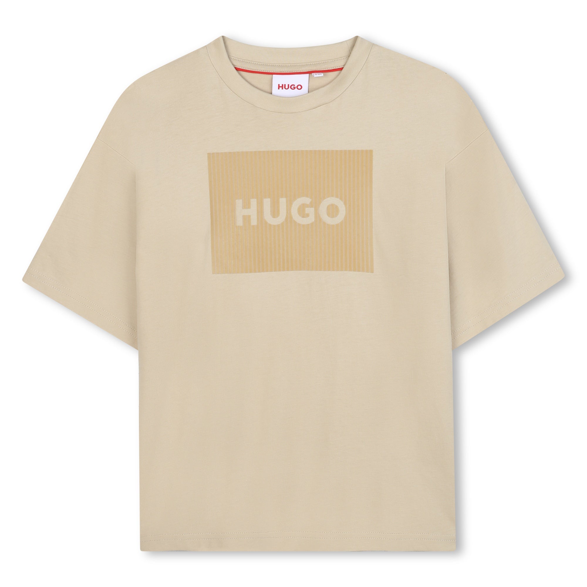 Stone Organic Cotton Short Sleeve T-Shirt with Velvet Effect Square Logo Hugo