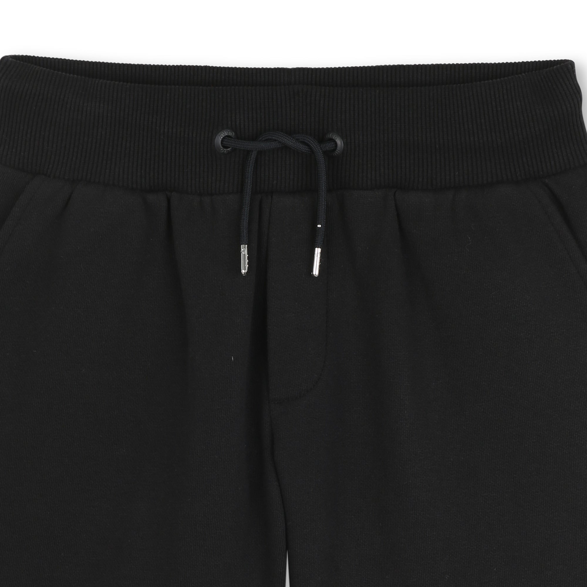 Black Brushed Fleece Jogging Shorts with Split Logo Print