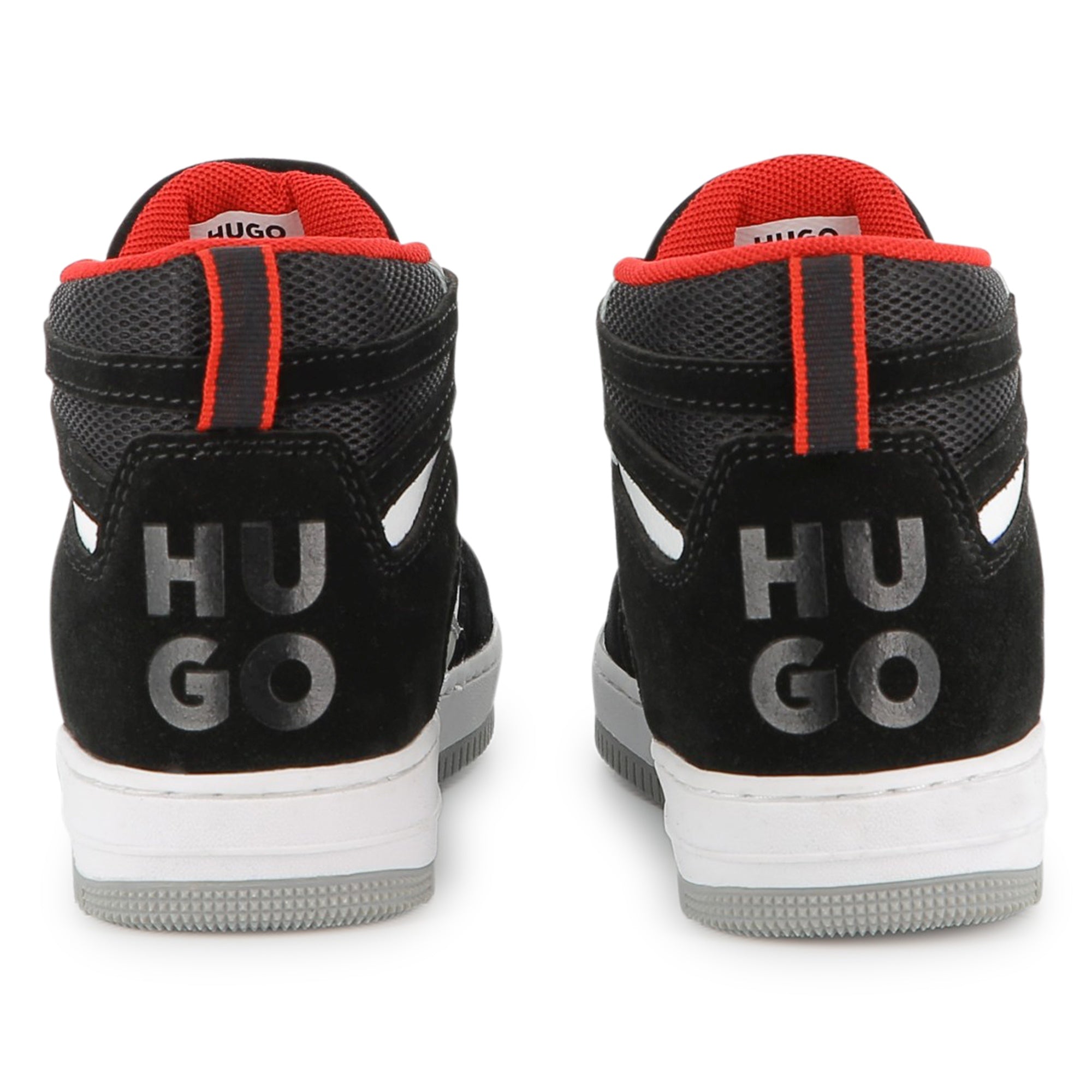 Black High Top Trainers in Faux Leather, Suede and Mesh with Branded Details