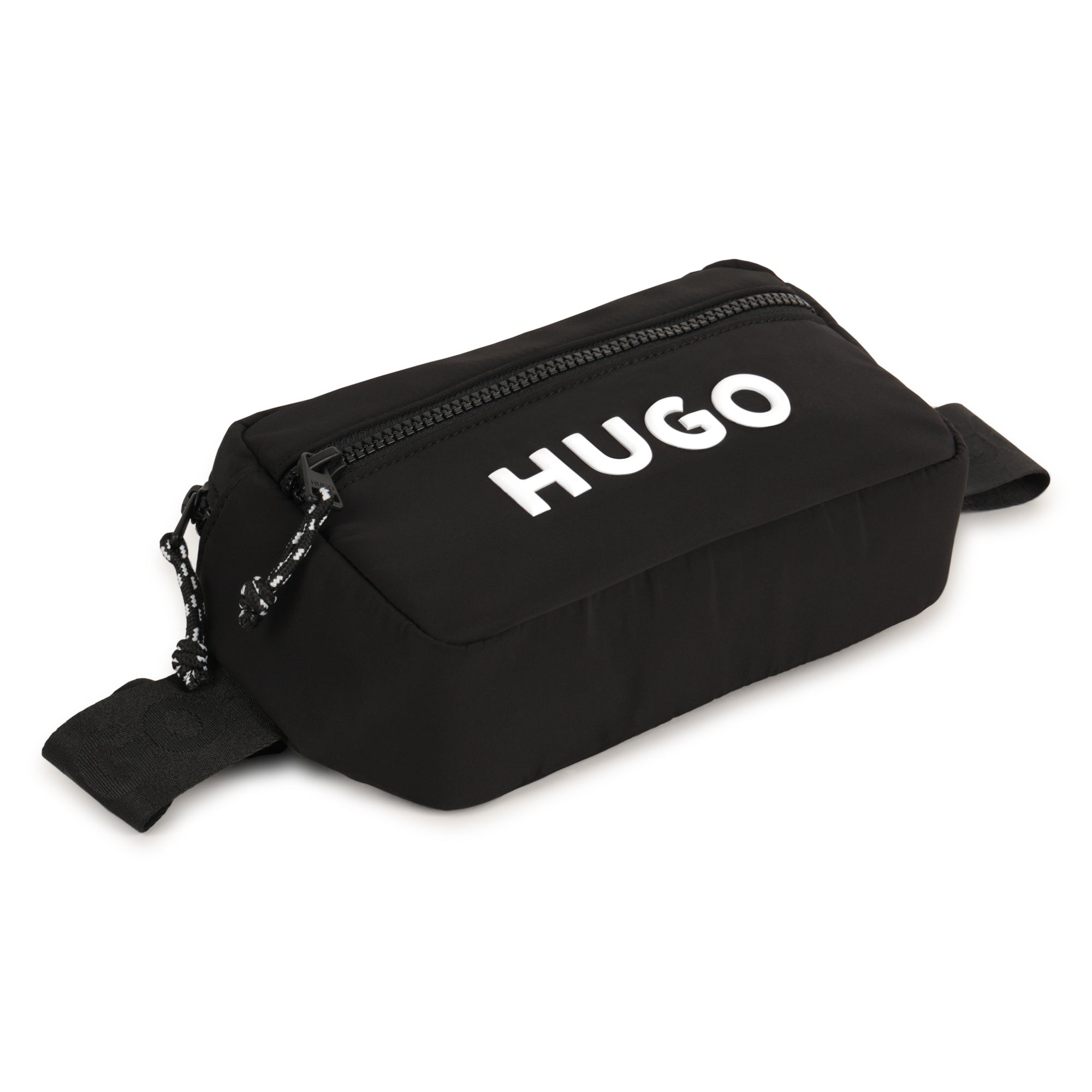 Black Matte Waist Bag with Branded Print and Adjustable Jacquard Strap
