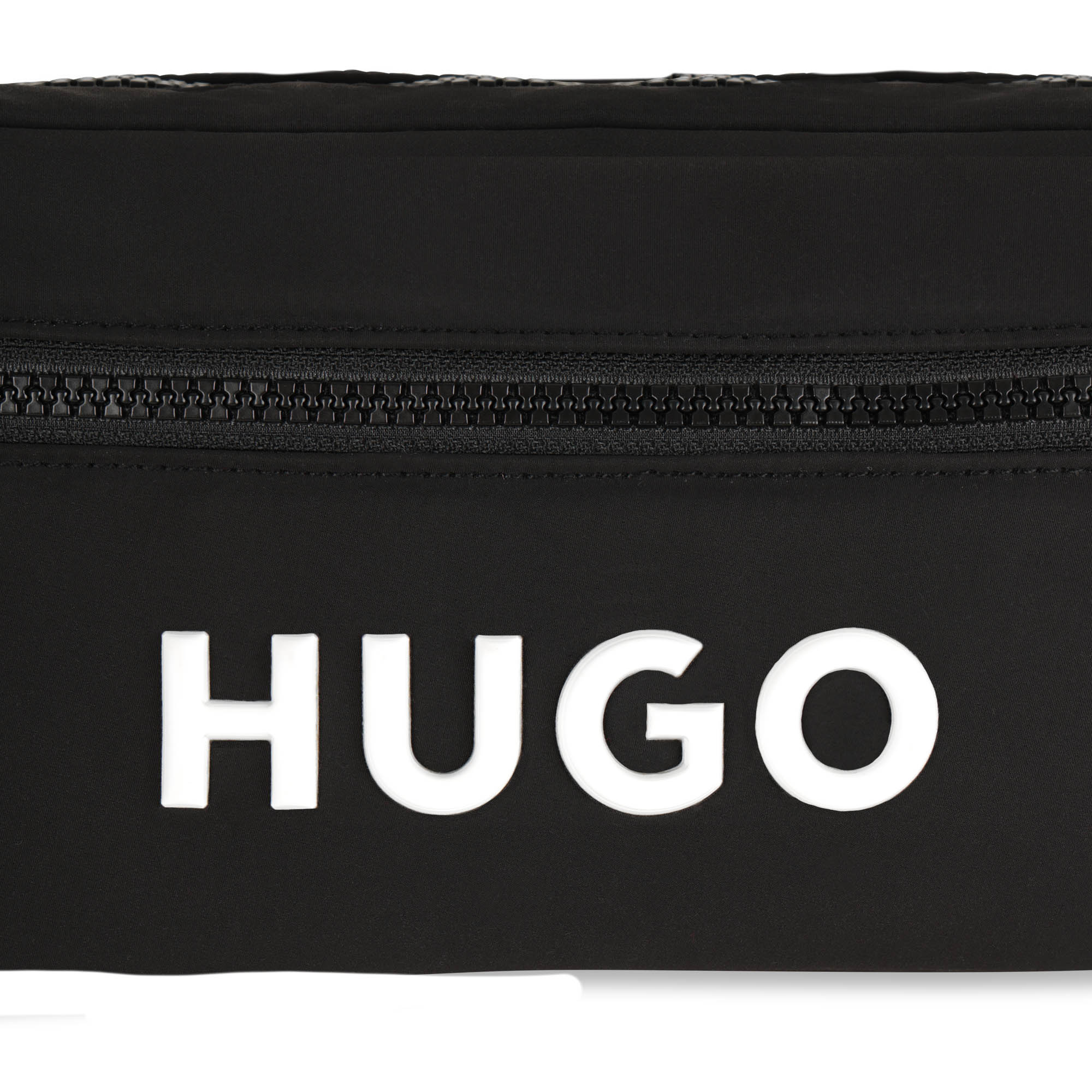 Black Matte Waist Bag with Branded Print and Adjustable Jacquard Strap Hugo