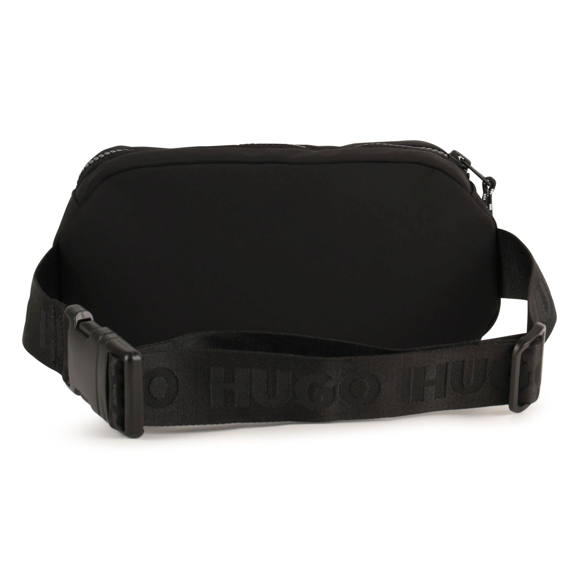 Black Matte Waist Bag with Branded Print and Adjustable Jacquard Strap
