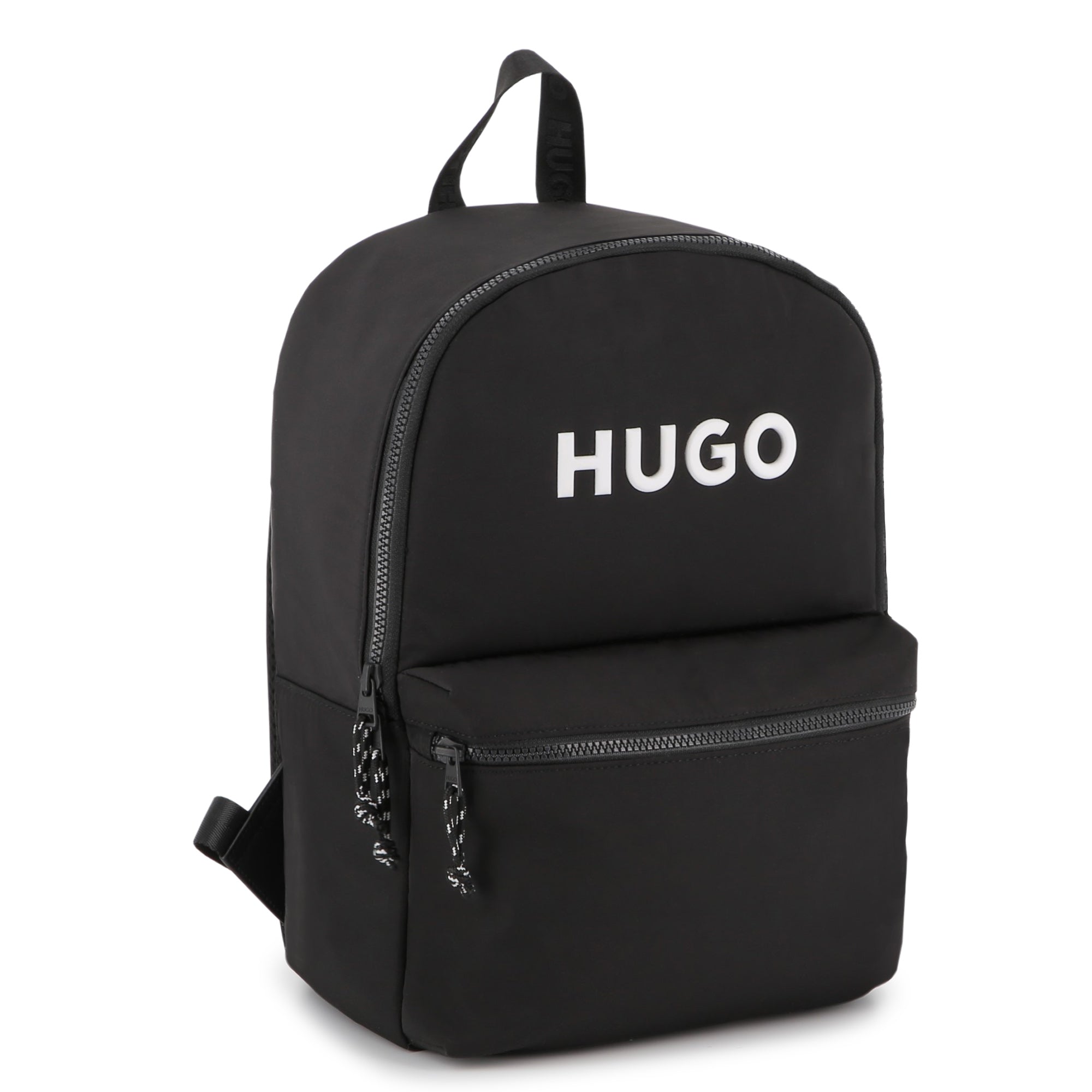 Black Matte Backpack with Branded Print and Padded Mesh Straps Hugo
