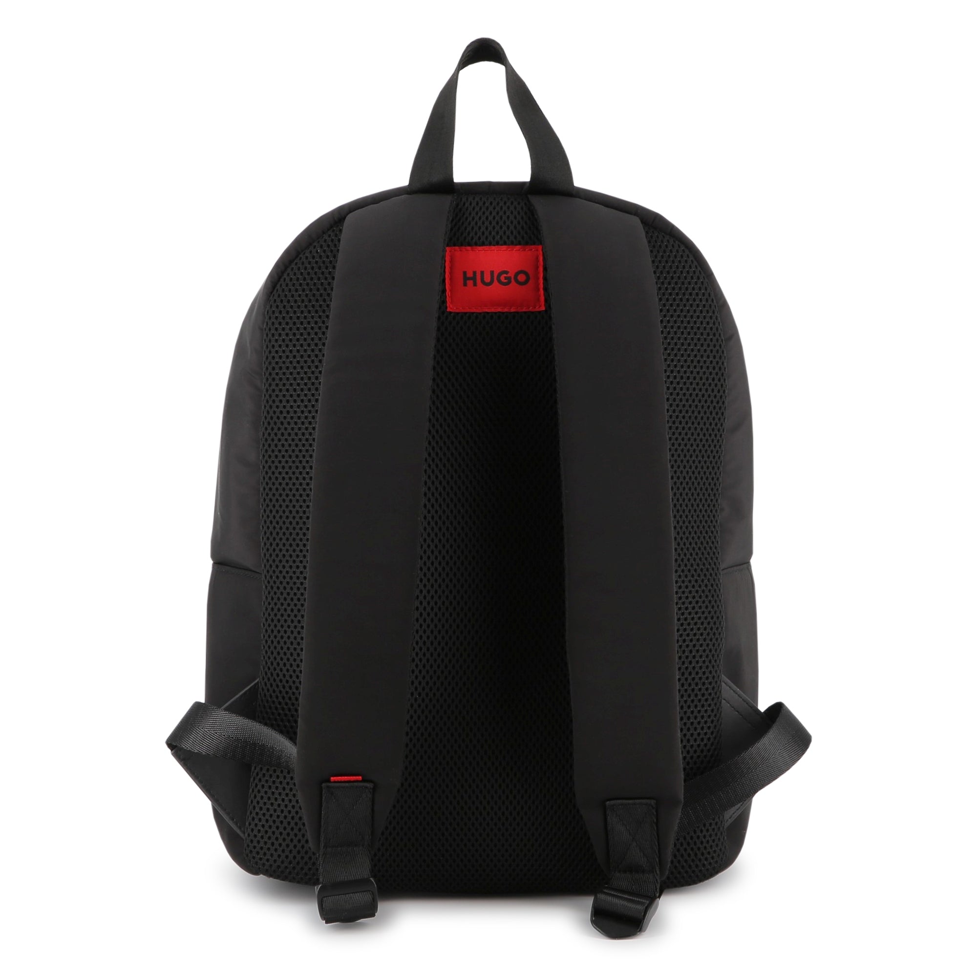 Black Matte Backpack with Branded Print and Padded Mesh Straps
