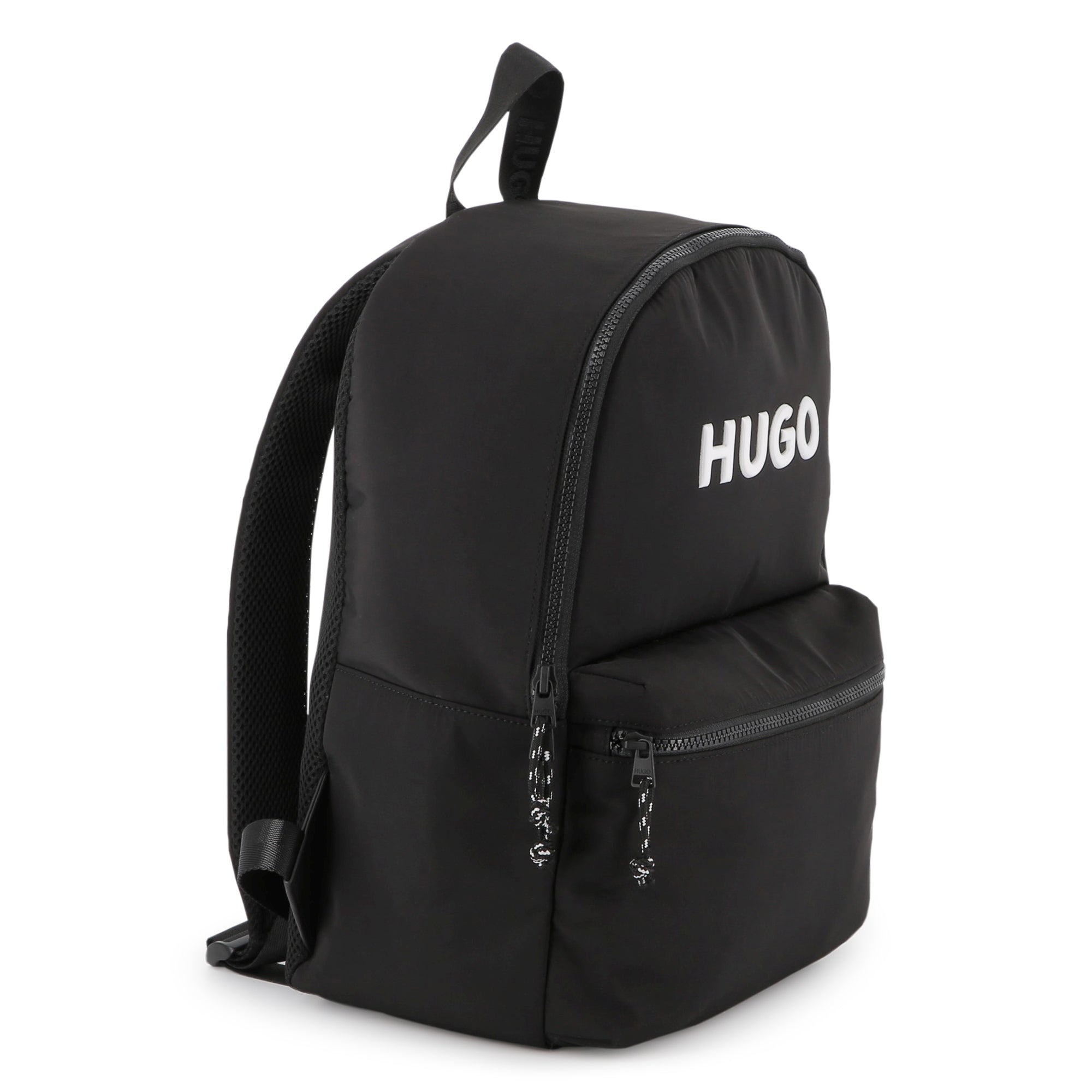 Black Matte Backpack with Branded Print and Padded Mesh Straps Hugo