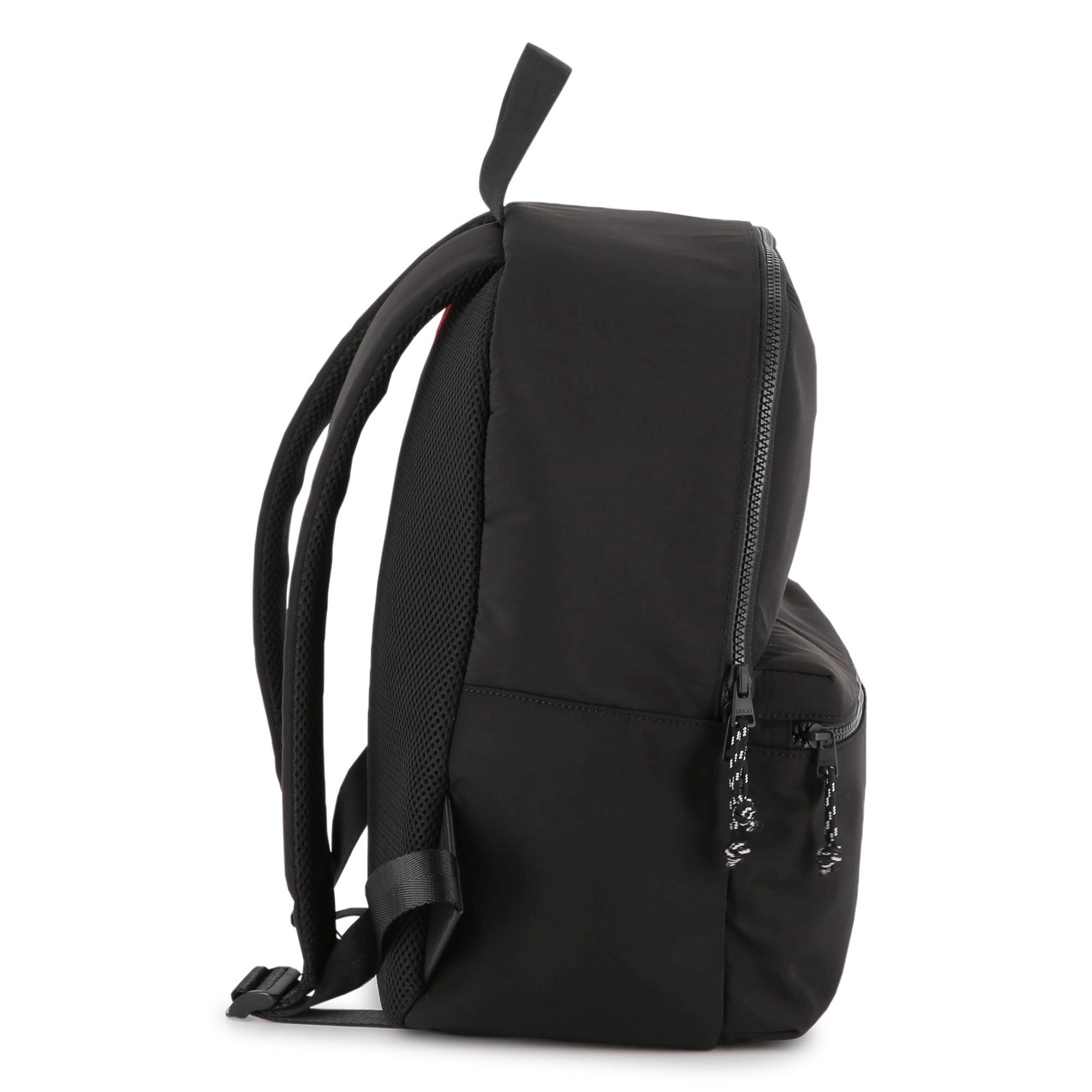Black Matte Backpack with Branded Print and Padded Mesh Straps