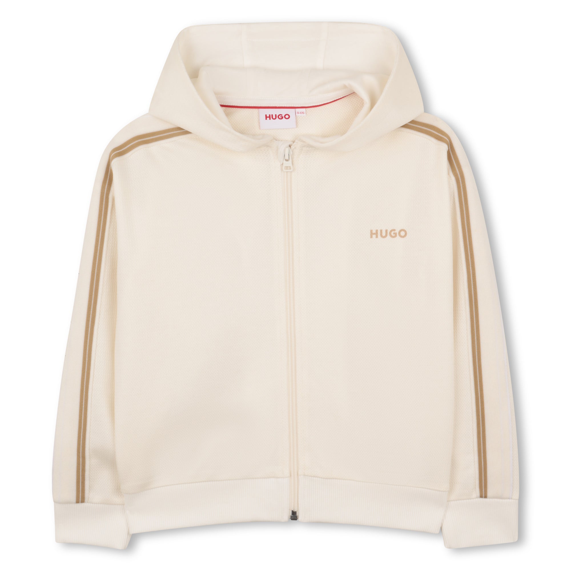 Cream Cotton Piqué Hooded Zip Cardigan Hugo
