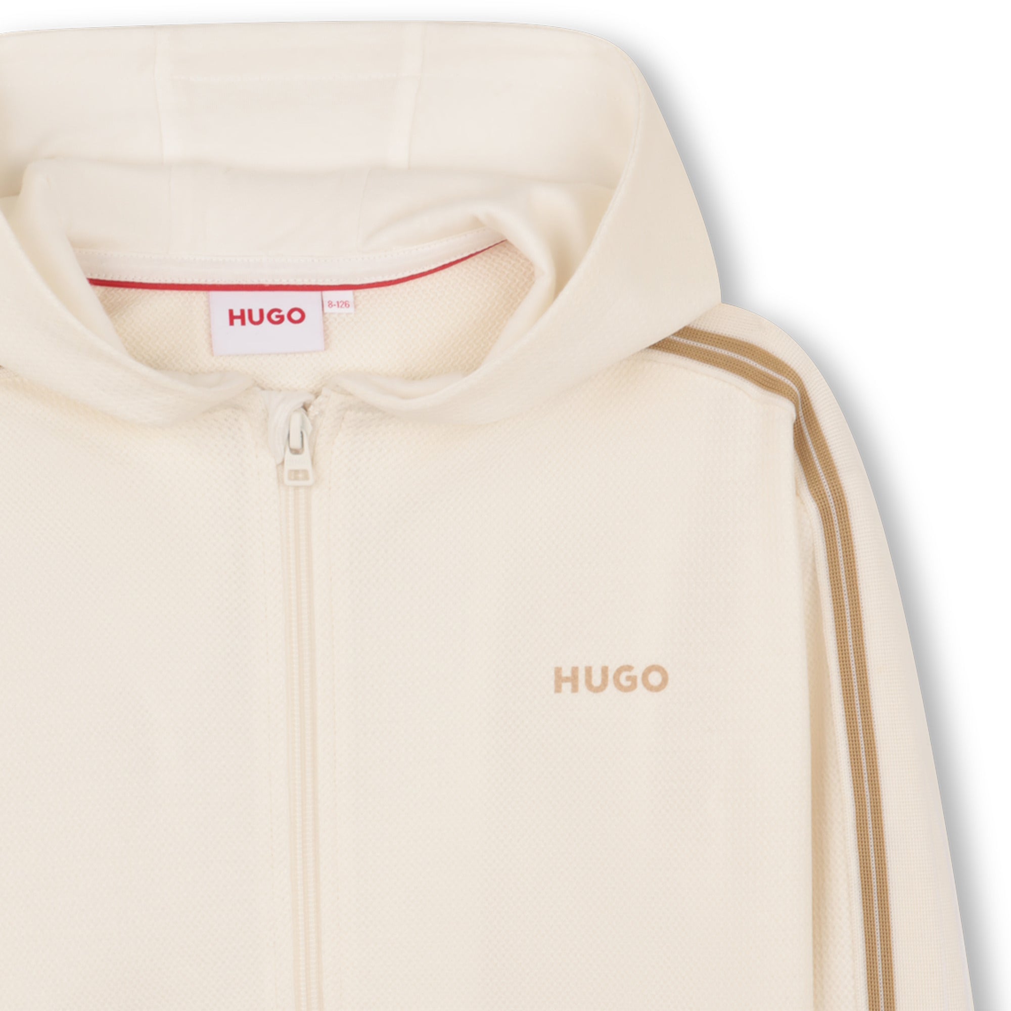 Cream Cotton Piqué Hooded Zip Cardigan Hugo
