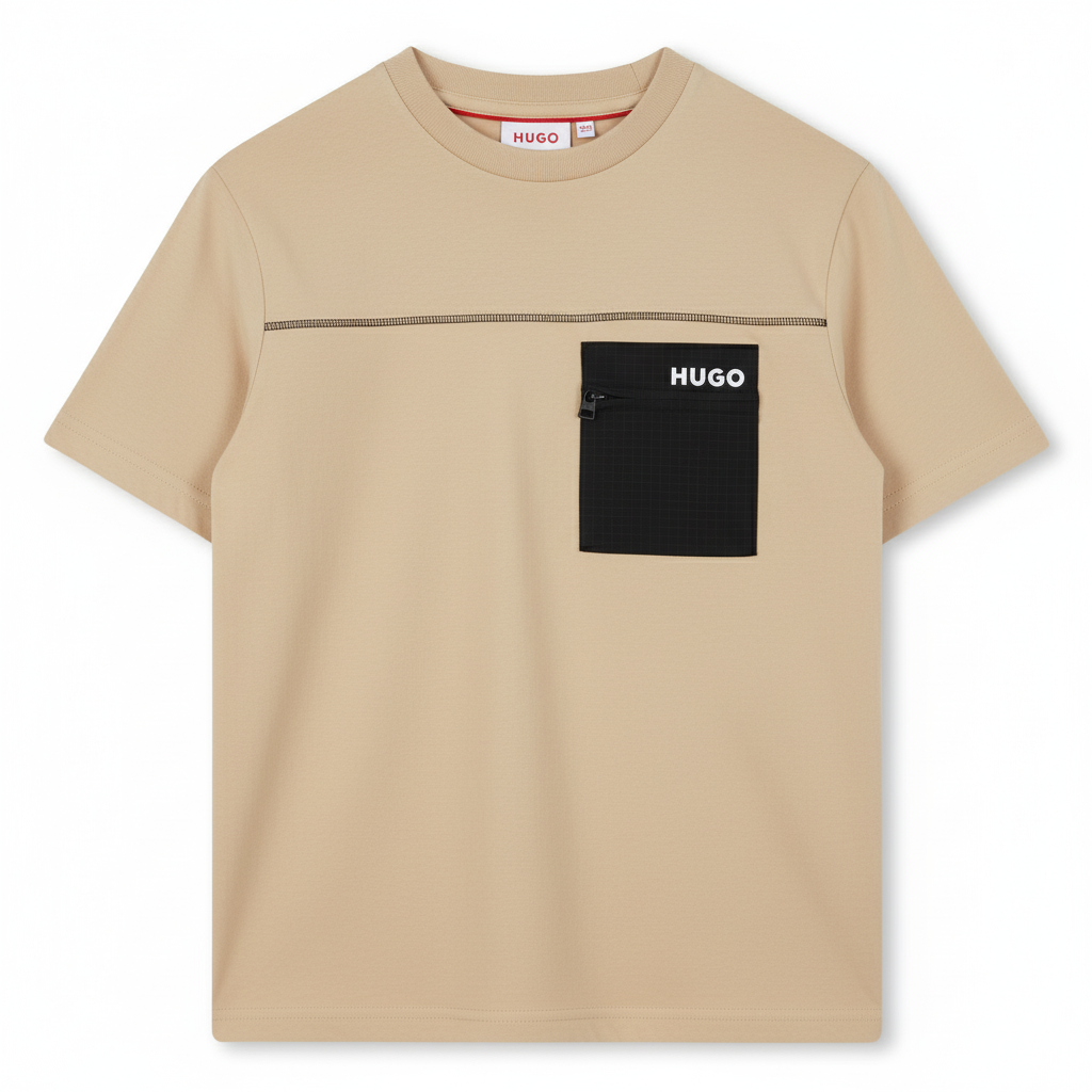 Cotton T-Shirt with Zip Pocket for Boys Hugo