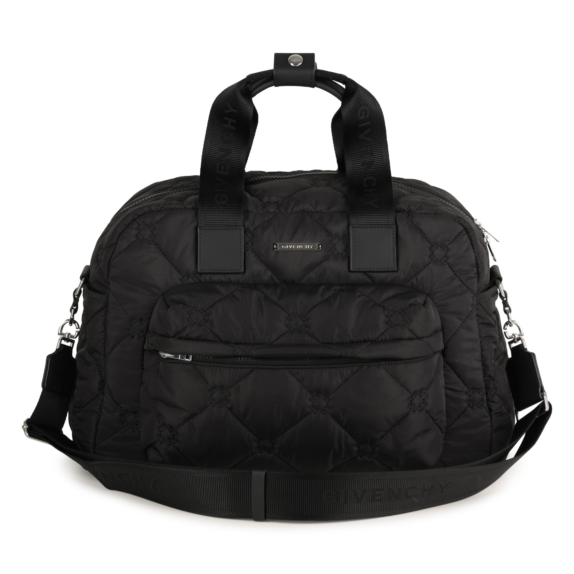 Black Quilted Nylon Changing Bag Set with Mat and Bottle Holder