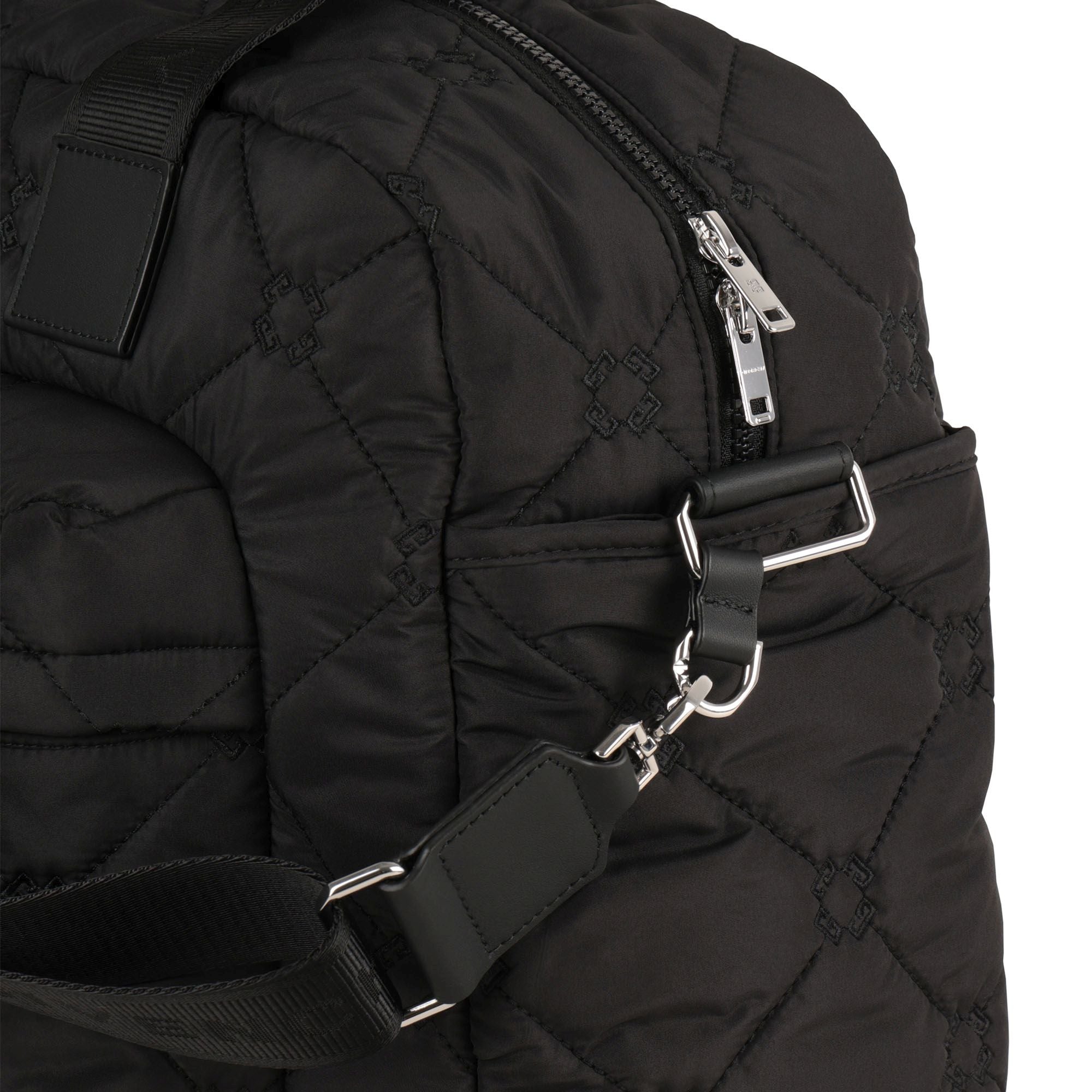 Black Quilted Nylon Changing Bag Set with Mat and Bottle Holder
