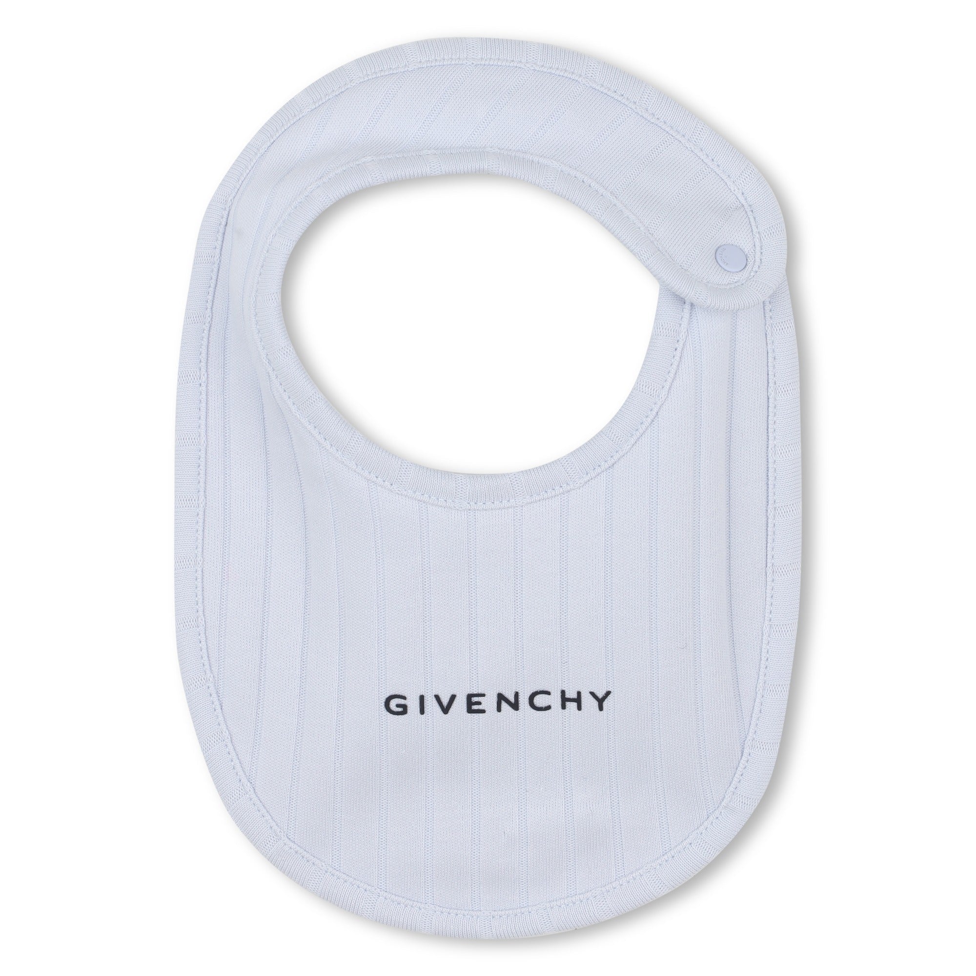 Marshmallow and Pale Blue Cotton Pyjama, Bib and Hat Set with Givenchy Logo Givenchy