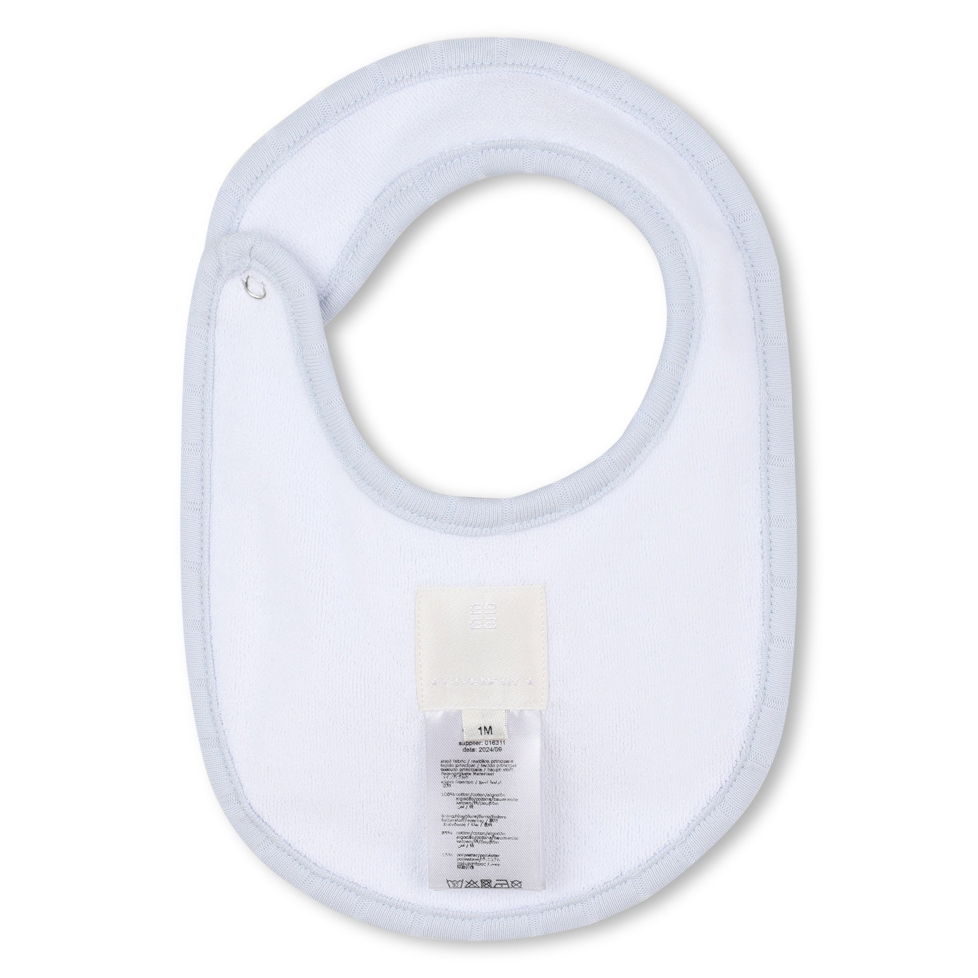 Marshmallow and Pale Blue Cotton Pyjama, Bib and Hat Set with Givenchy Logo Givenchy