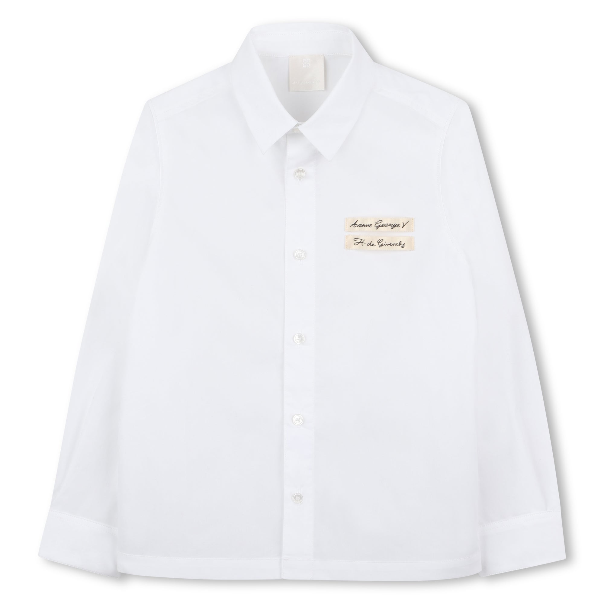 White Cotton Poplin Shirt with All-Over Givenchy Print and Braided Trim