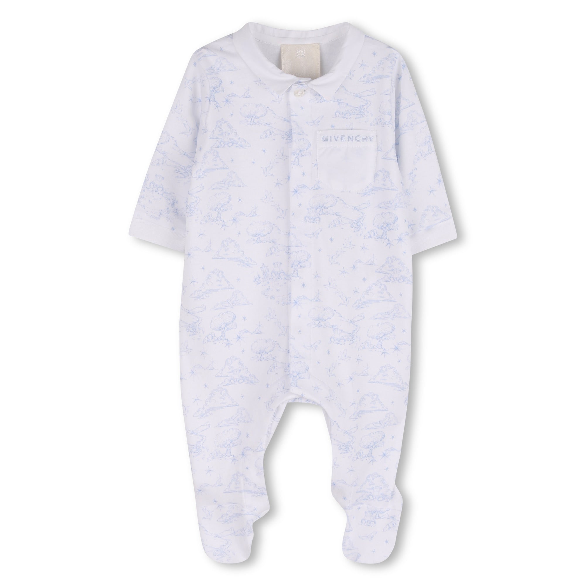 Cotton Interlock Pyjama Set with Toile de Jouy Print, Hat and Bib Givenchy