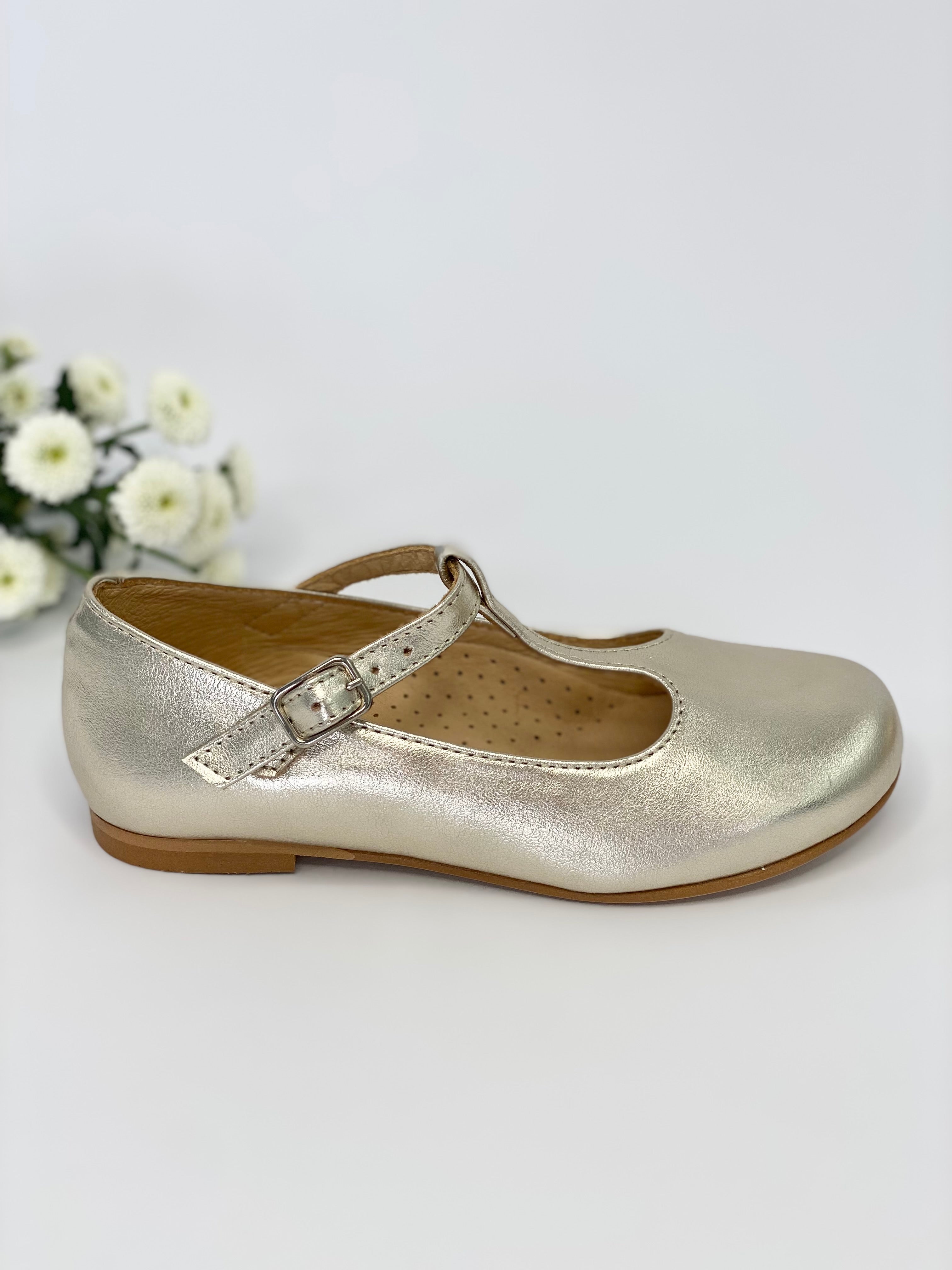 Champagne Gold T-Bar Mary Janes Chloe & Jule