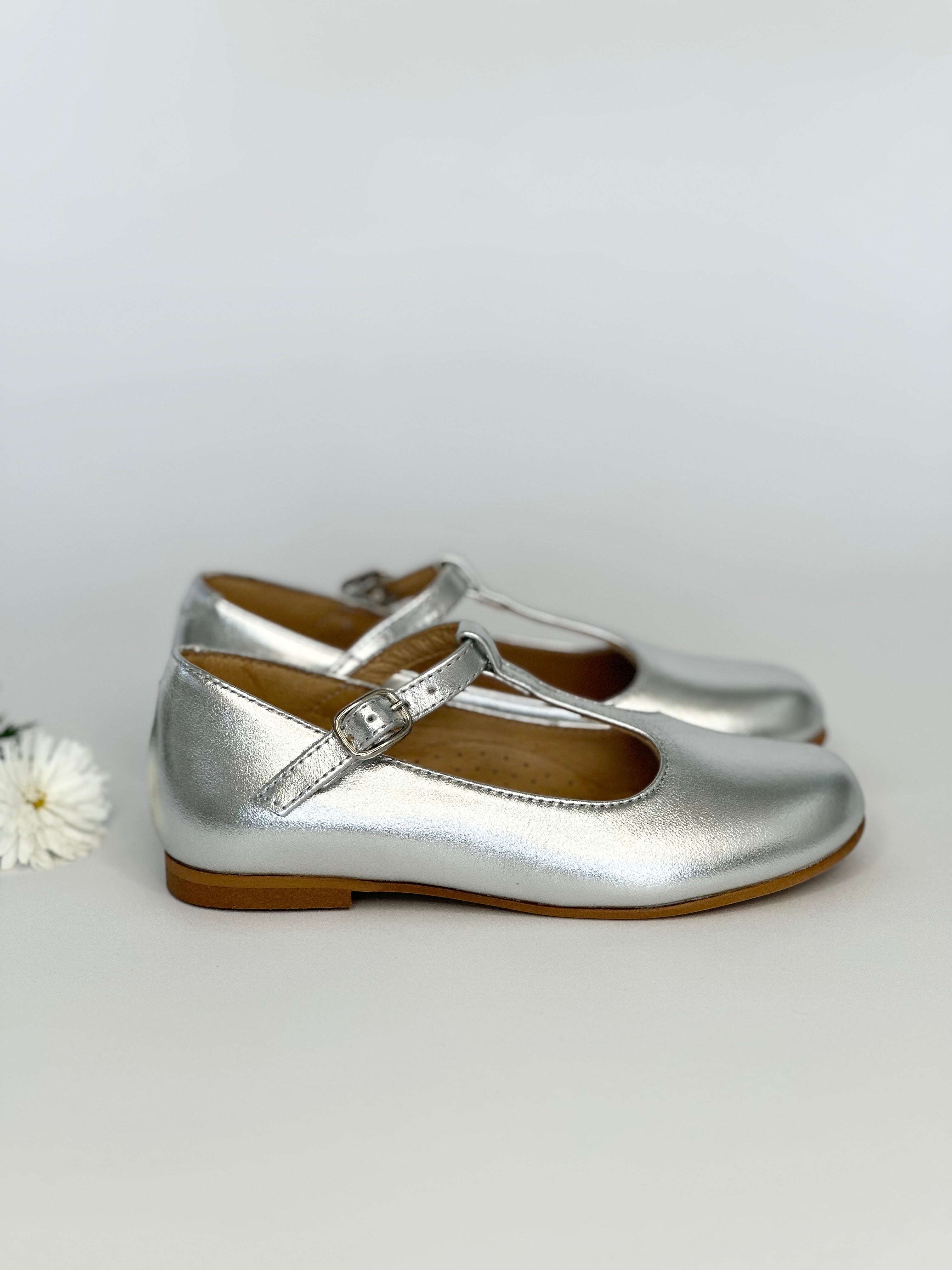 Metallic Silver T-Bar Mary Jane Chloe & Jule