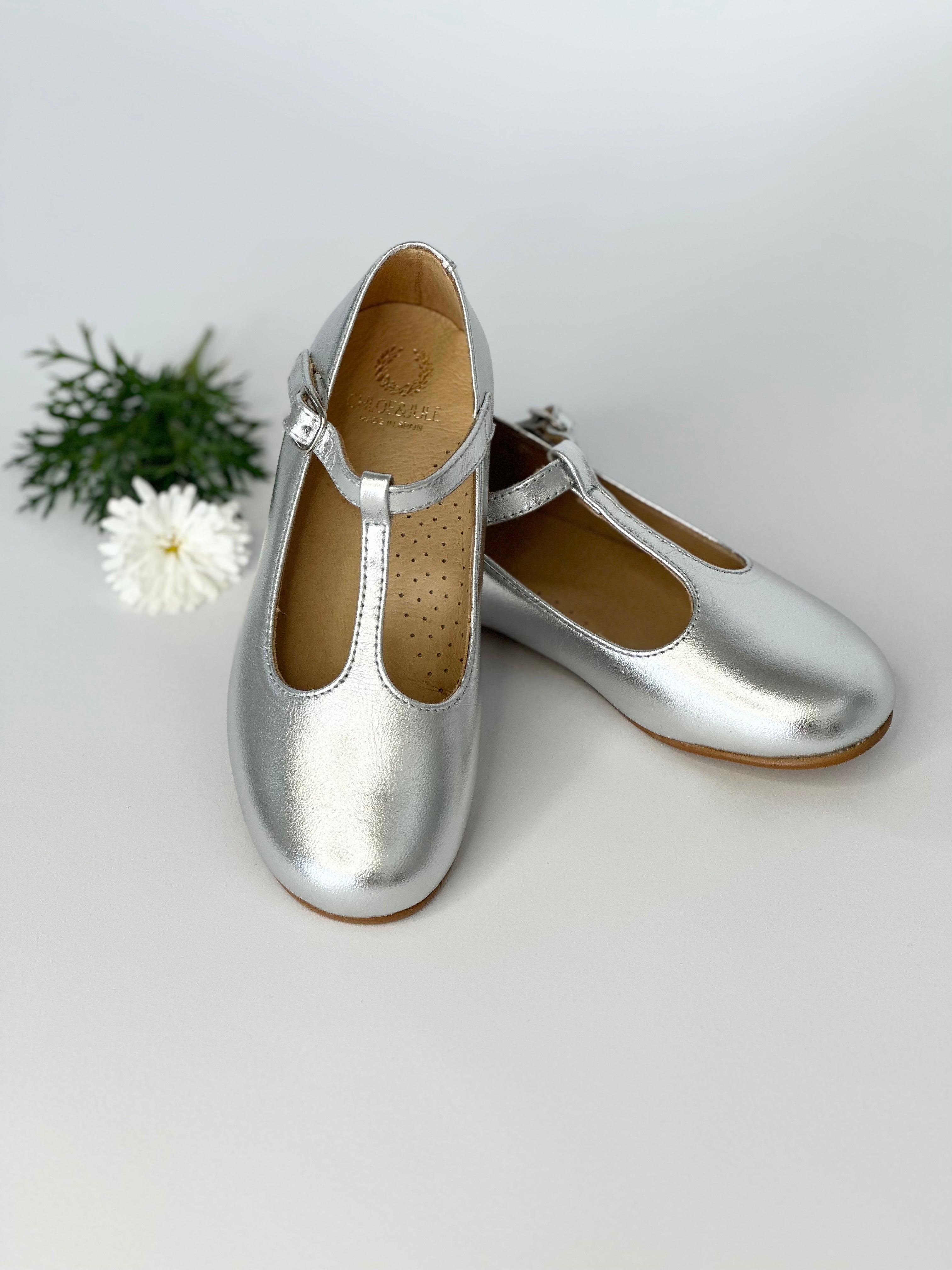 Metallic Silver T-Bar Mary Jane Chloe & Jule