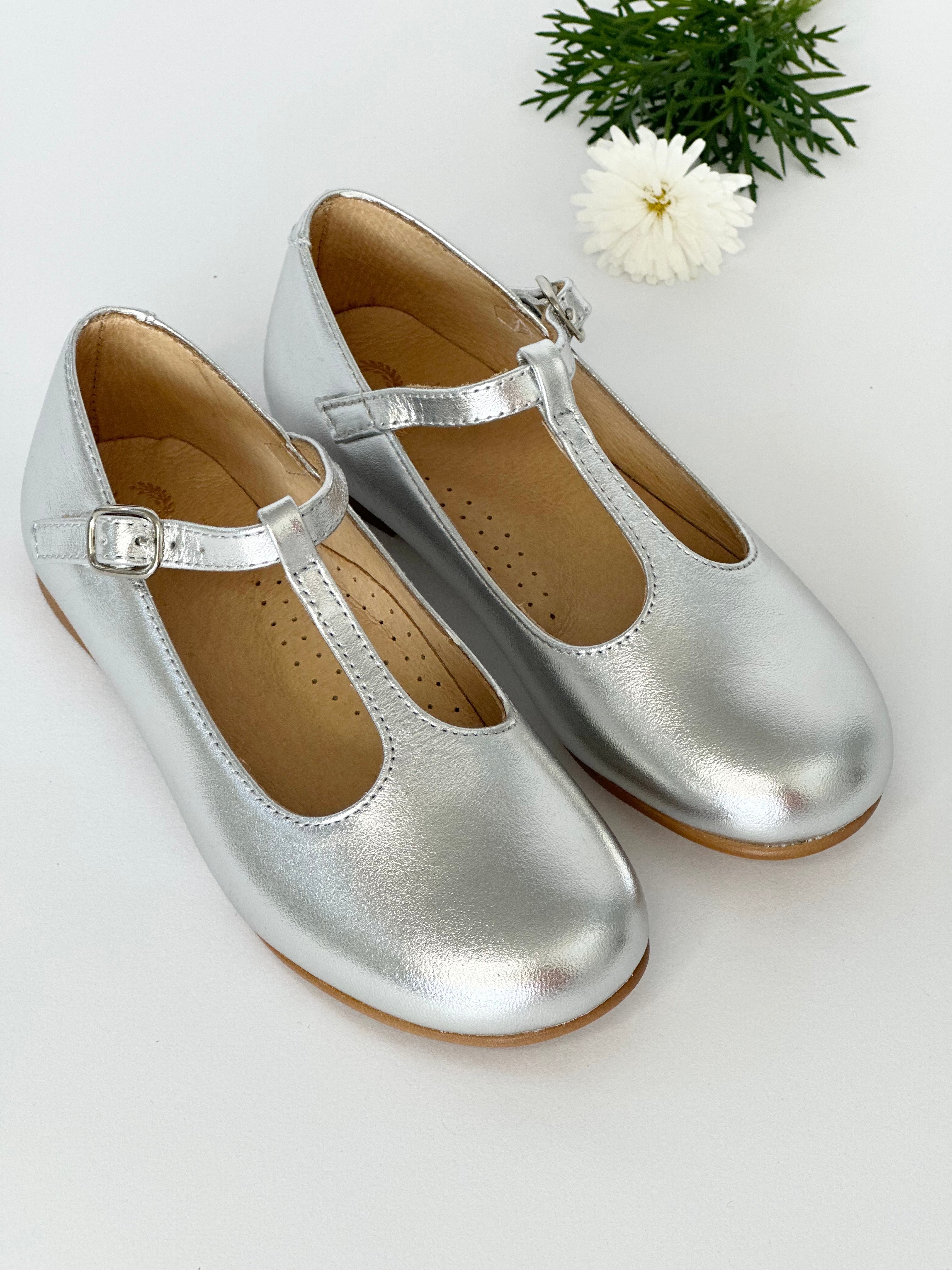 Metallic Silver T-Bar Mary Jane Chloe & Jule
