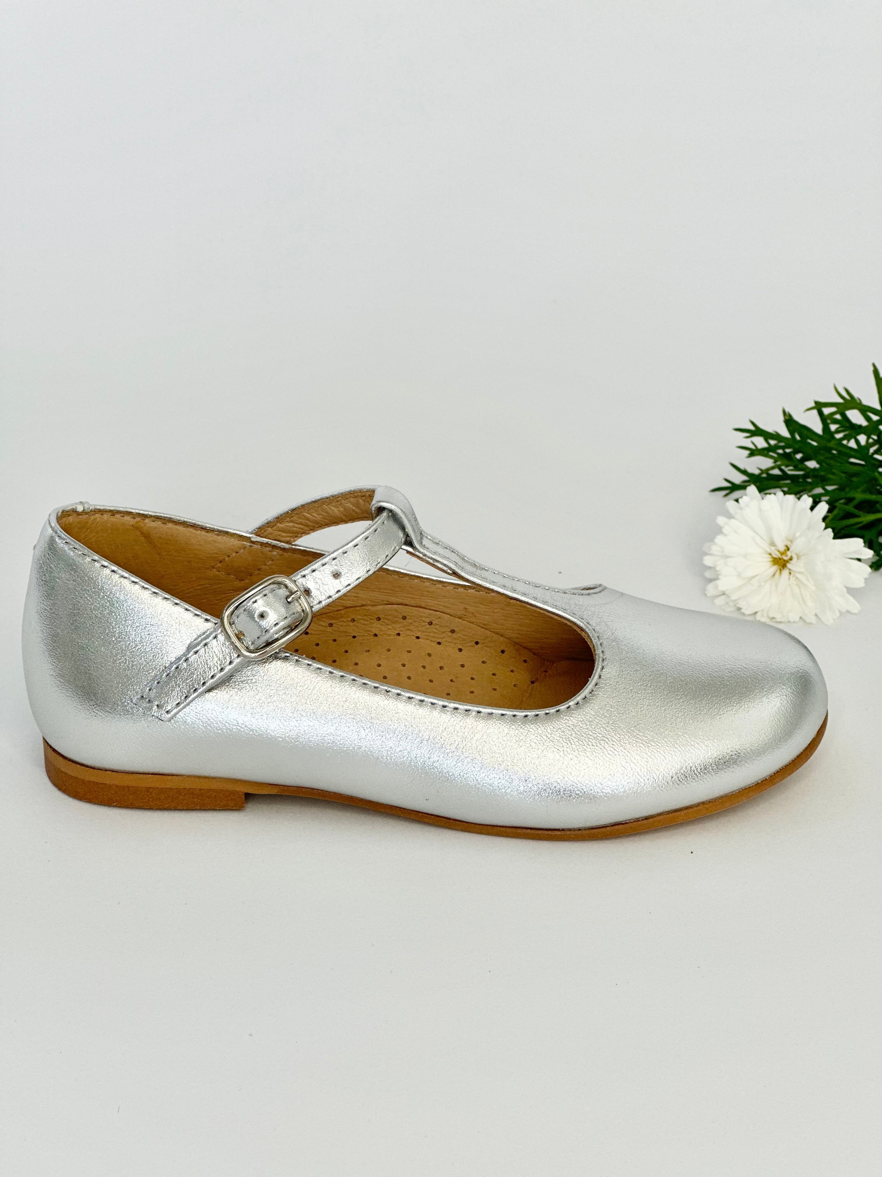 Metallic Silver T-Bar Mary Jane Chloe & Jule