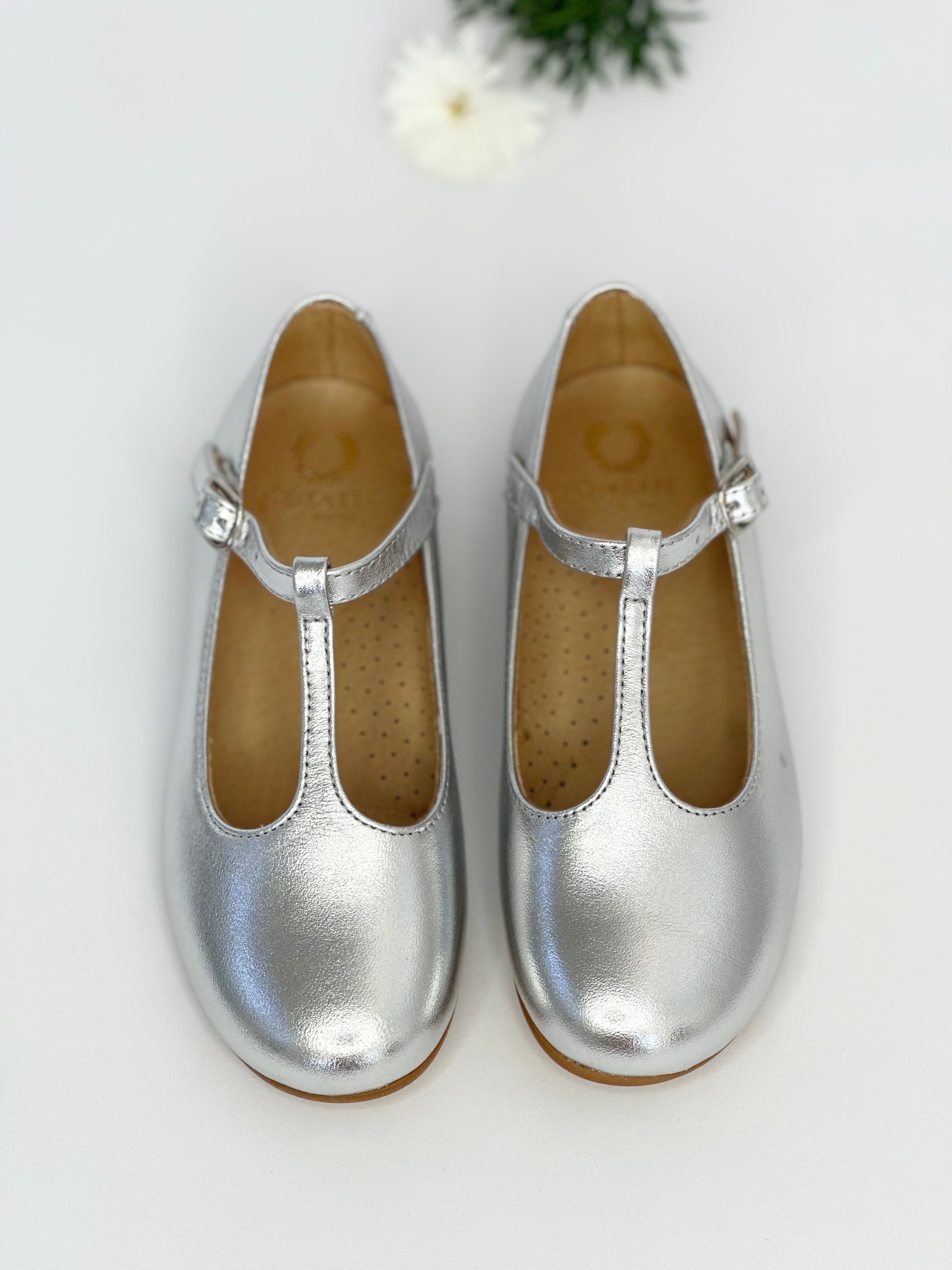 Metallic Silver T-Bar Mary Jane Chloe & Jule