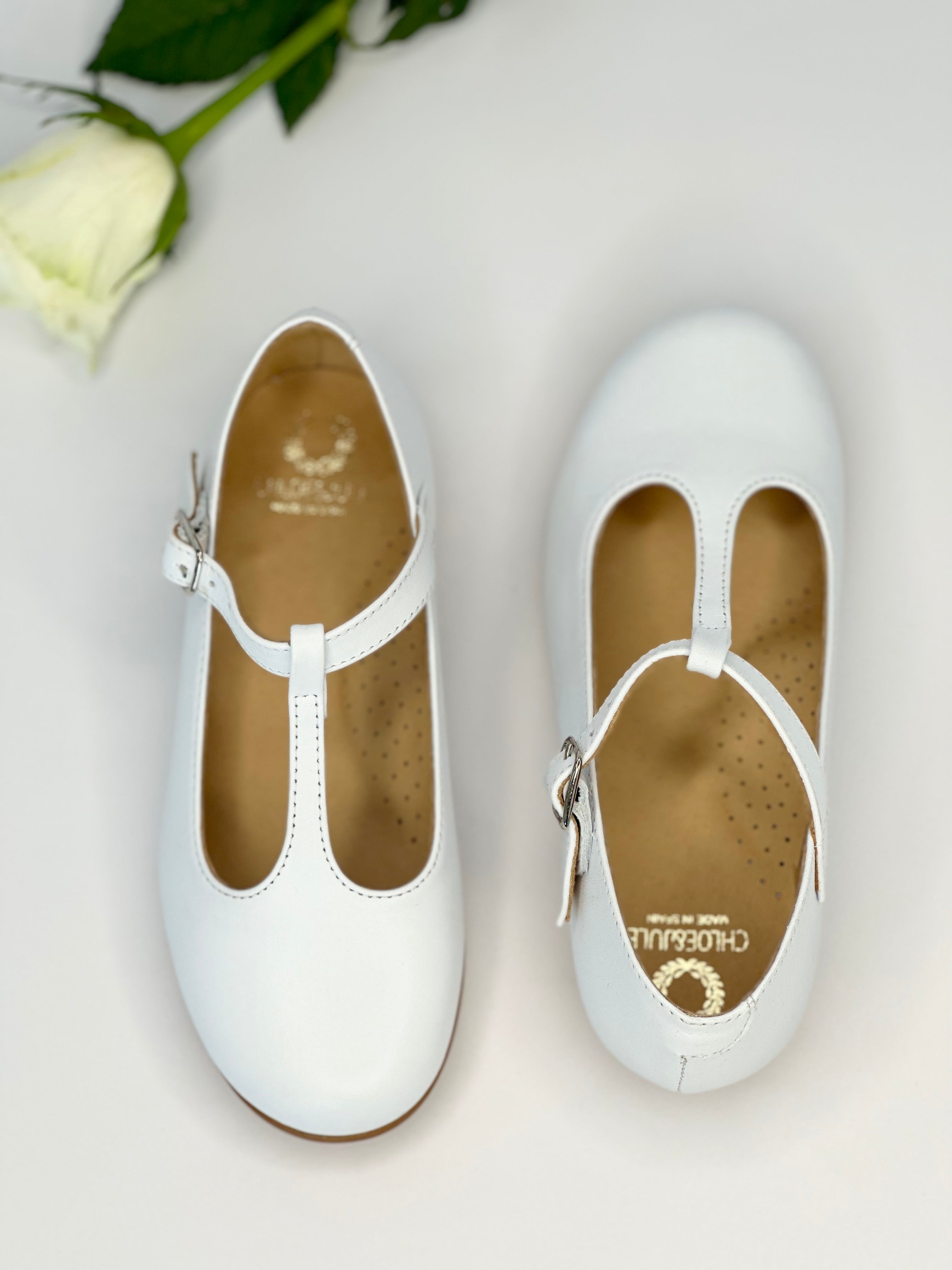 White Leather T-Bar Mary Jane Chloe & Jule