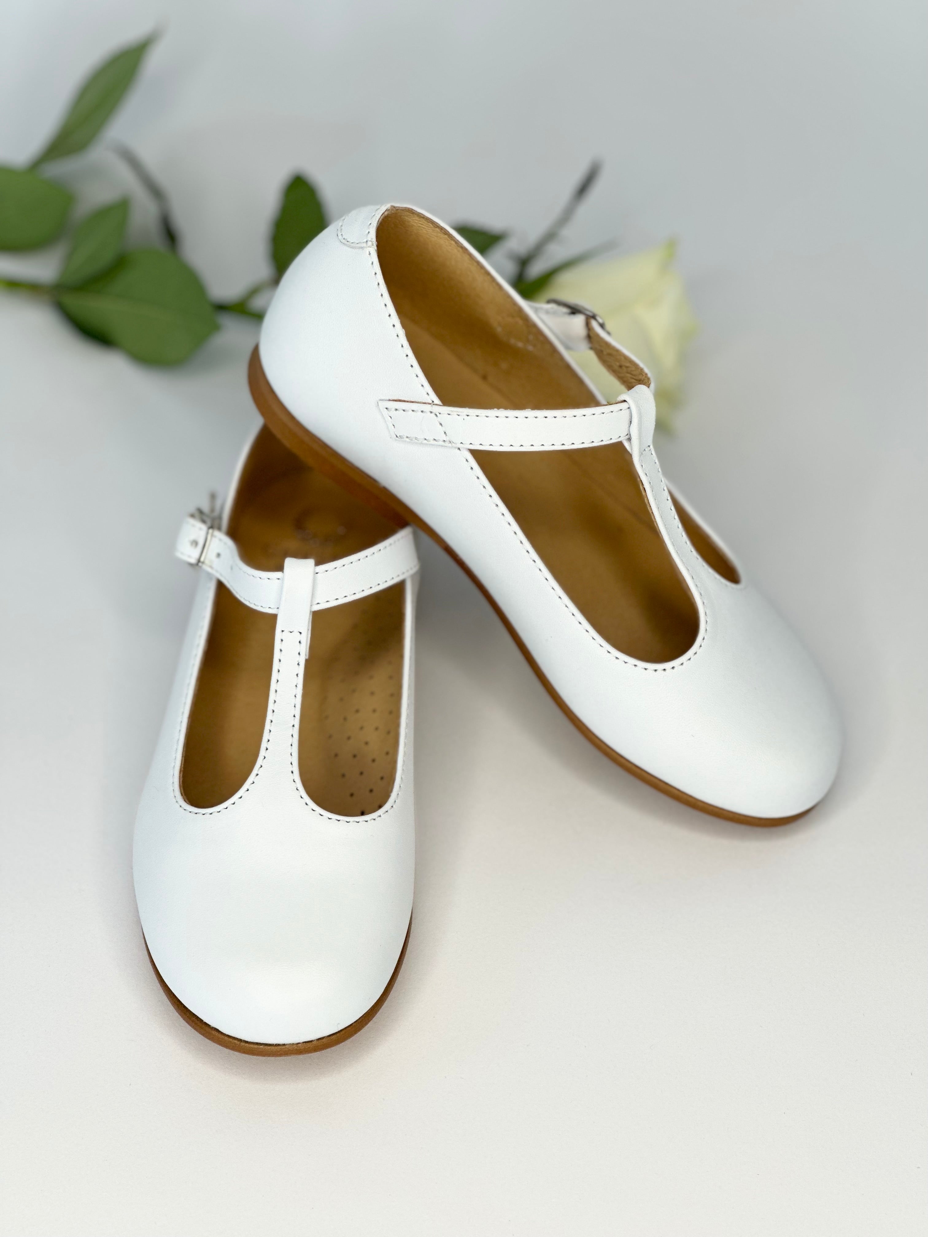 White Leather T-Bar Mary Jane Chloe & Jule