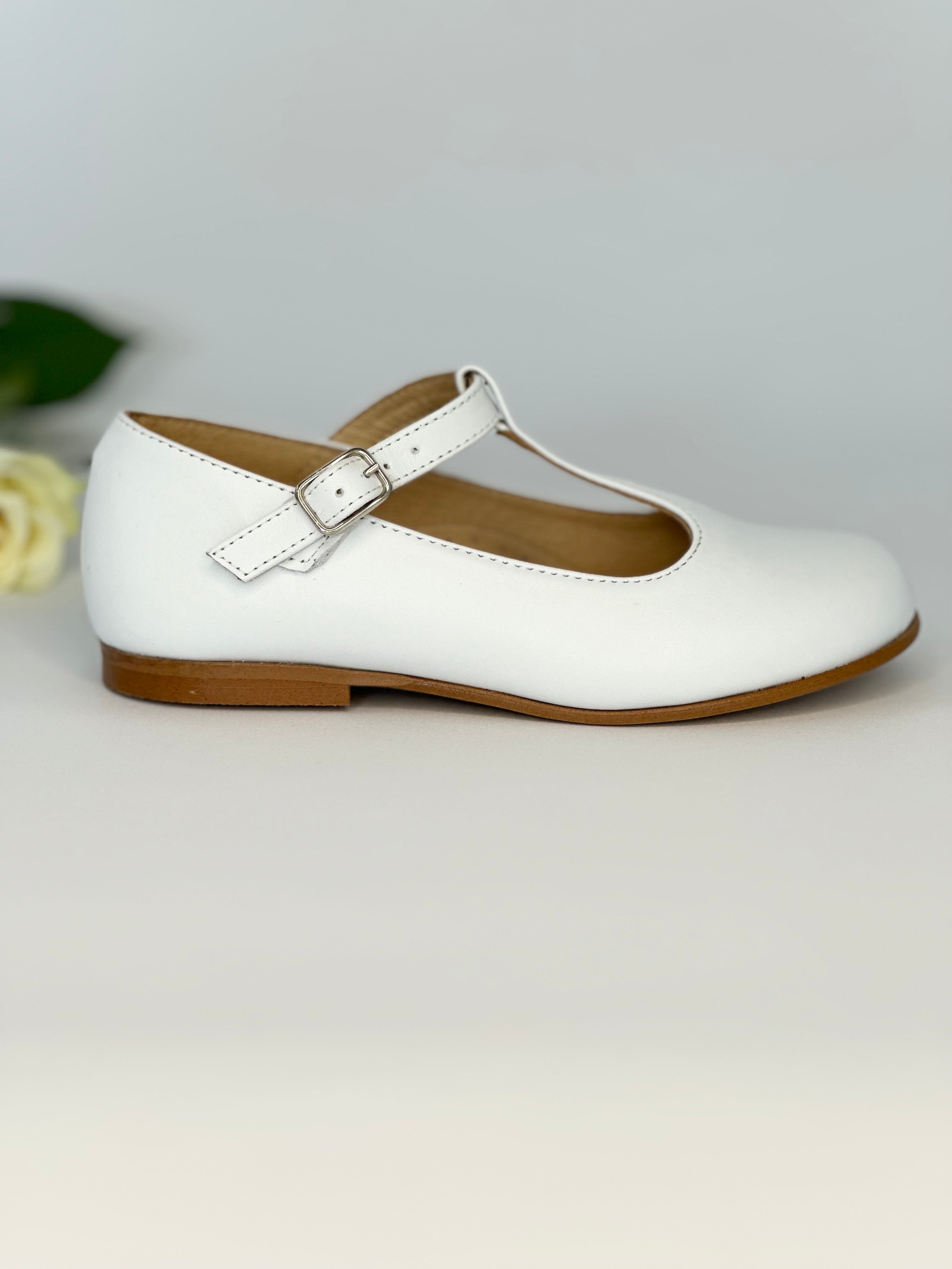 White Leather T-Bar Mary Jane Chloe & Jule