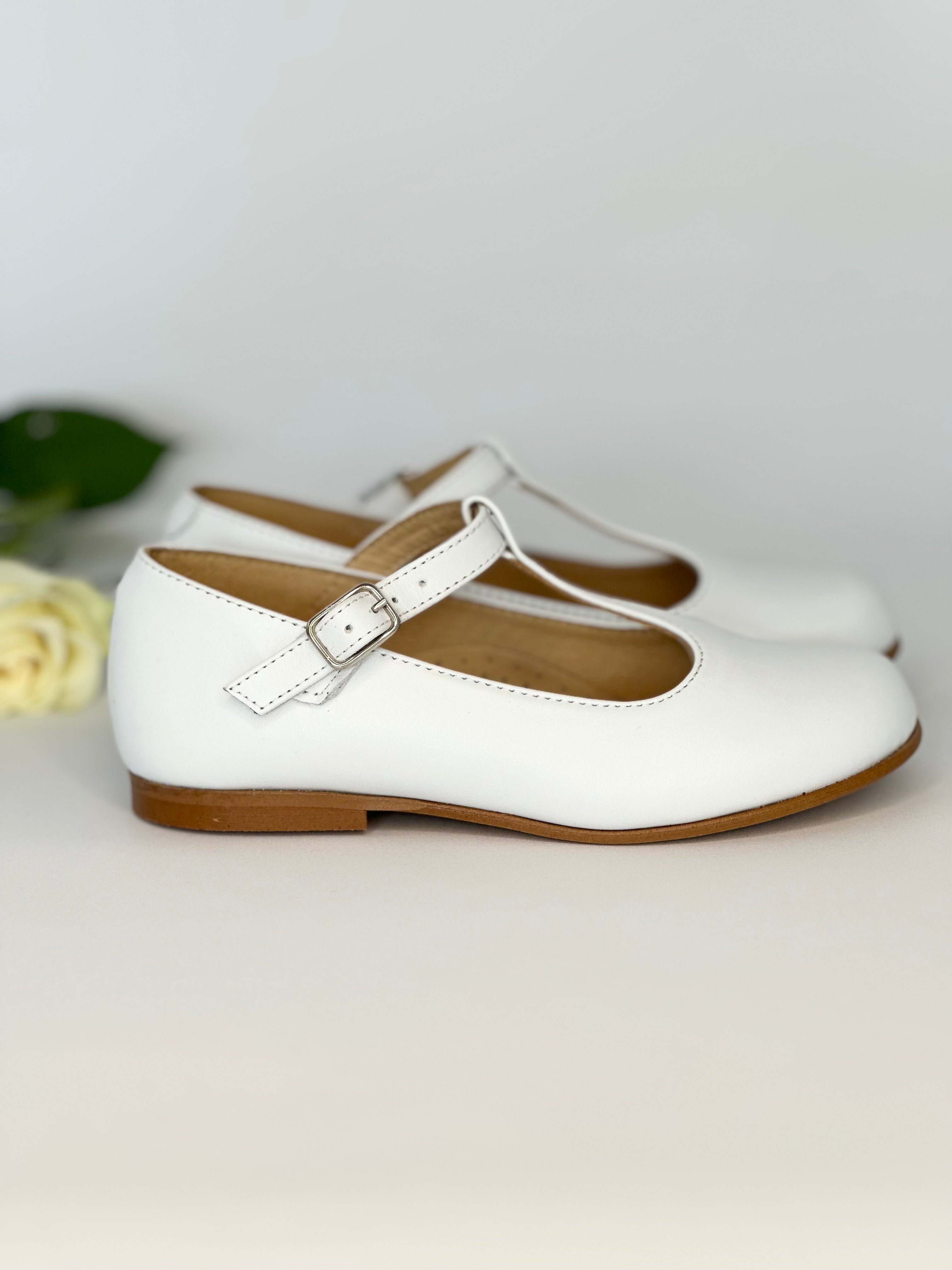 White Leather T-Bar Mary Jane Chloe & Jule