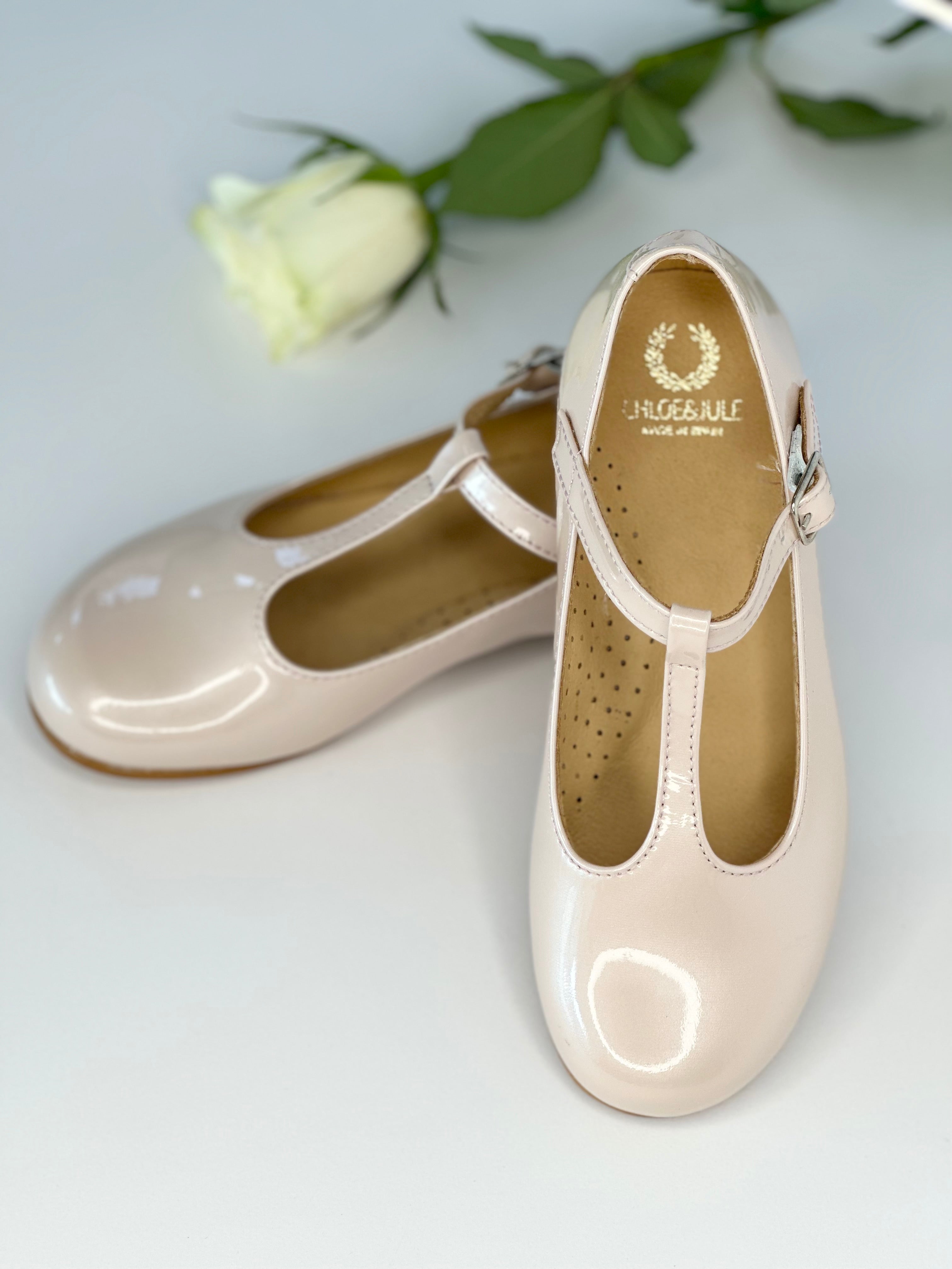 Pearl Pink T-Bar Mary Janes Chloe & Jule