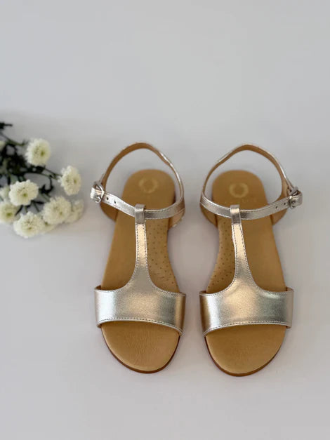 T-Bar Sandal Metallic Champagne Gold Chloe & Jule