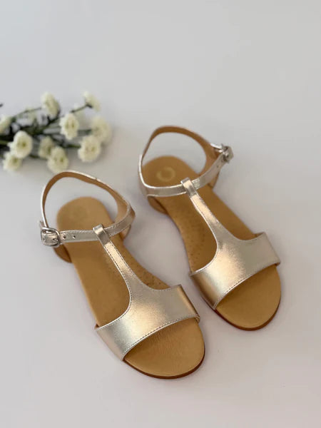 T-Bar Sandal Metallic Champagne Gold Chloe & Jule
