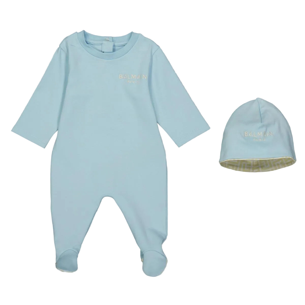 Logo-Embroidered Cotton Footed Romper & Beanie Set Balmain