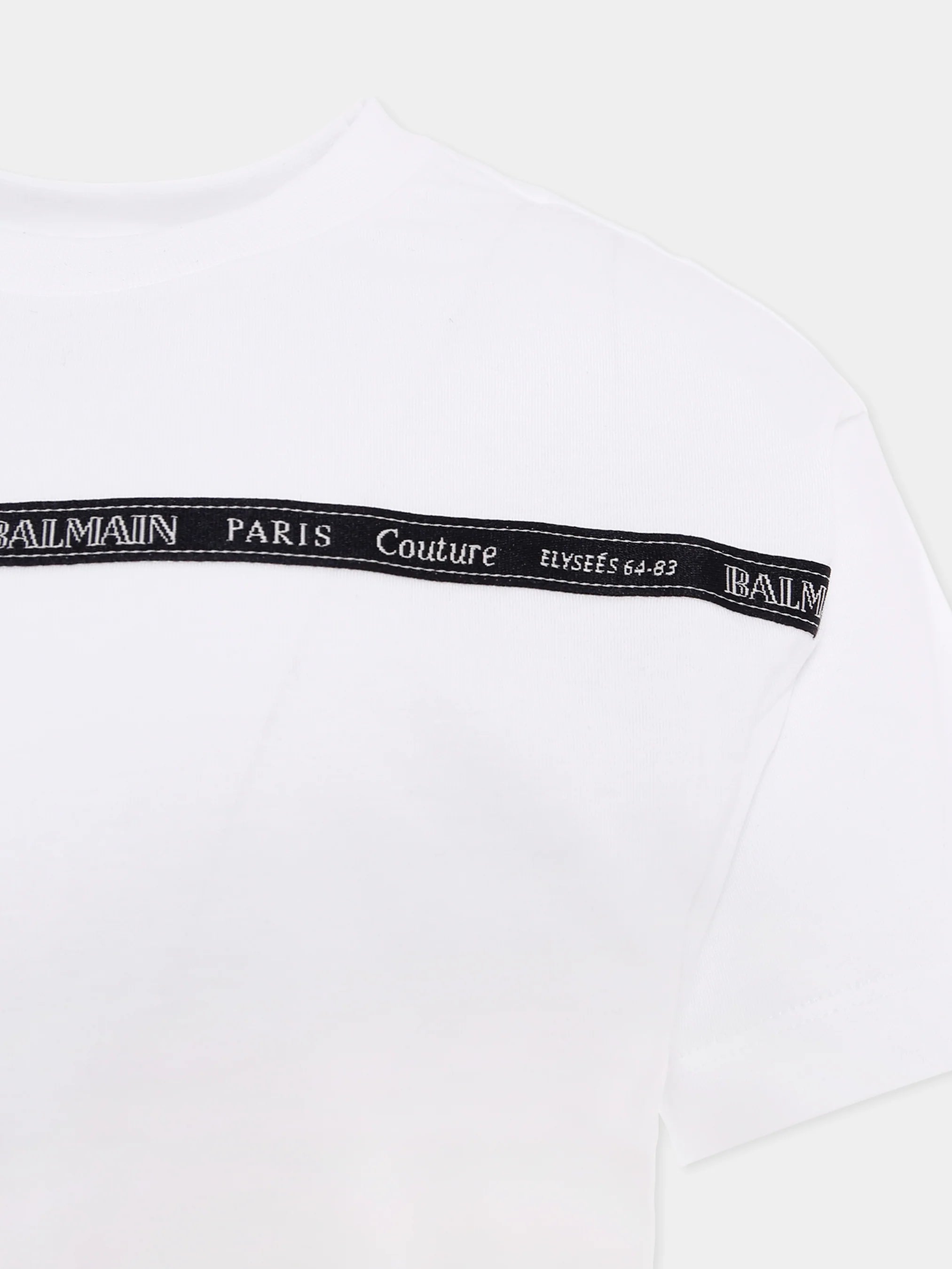 Kids’ Cotton Crew-Neck Tee with Balmain Paris Logo Print
