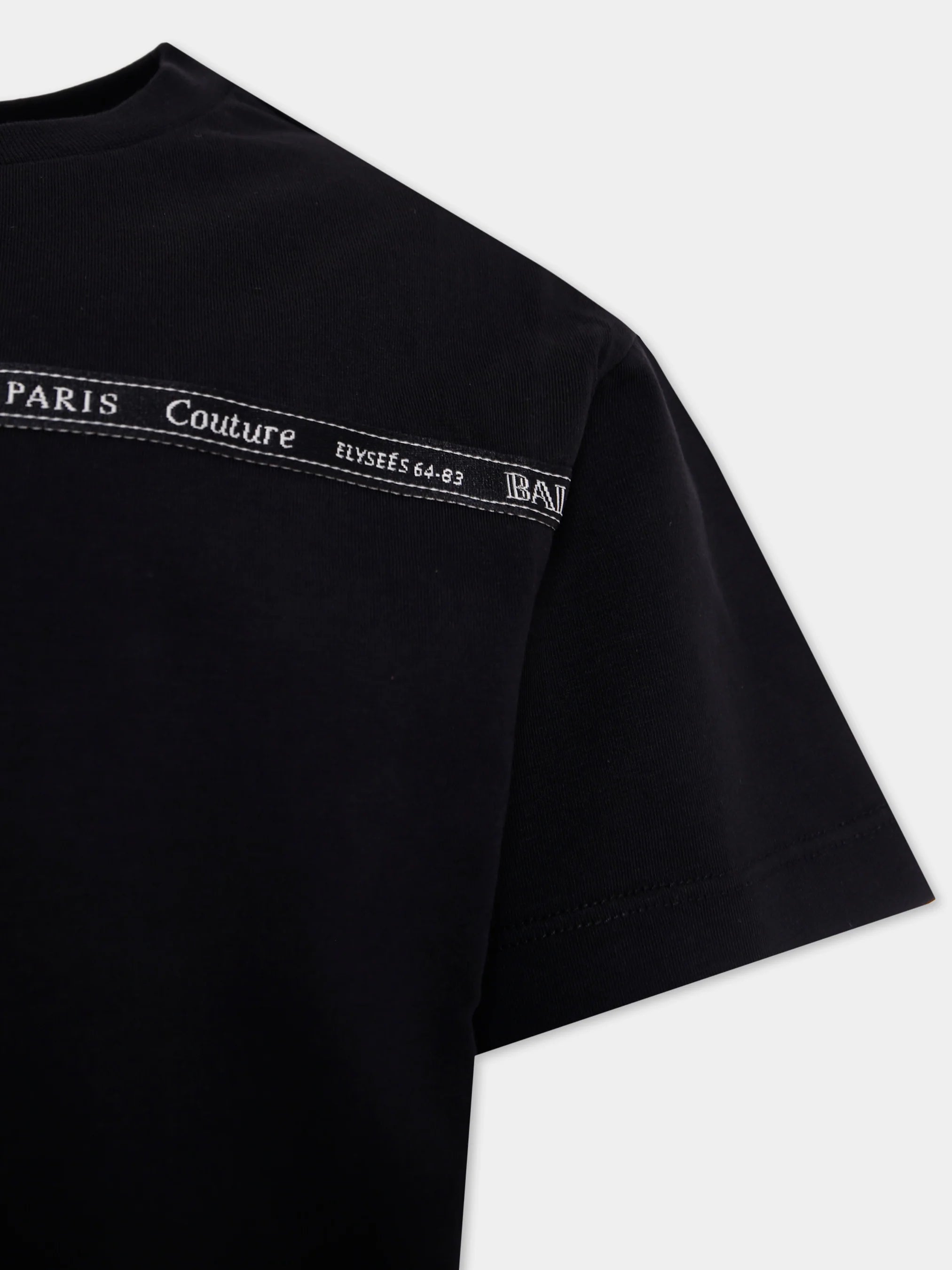 Kids’ Cotton Crew-Neck Tee with Balmain Paris Logo Print