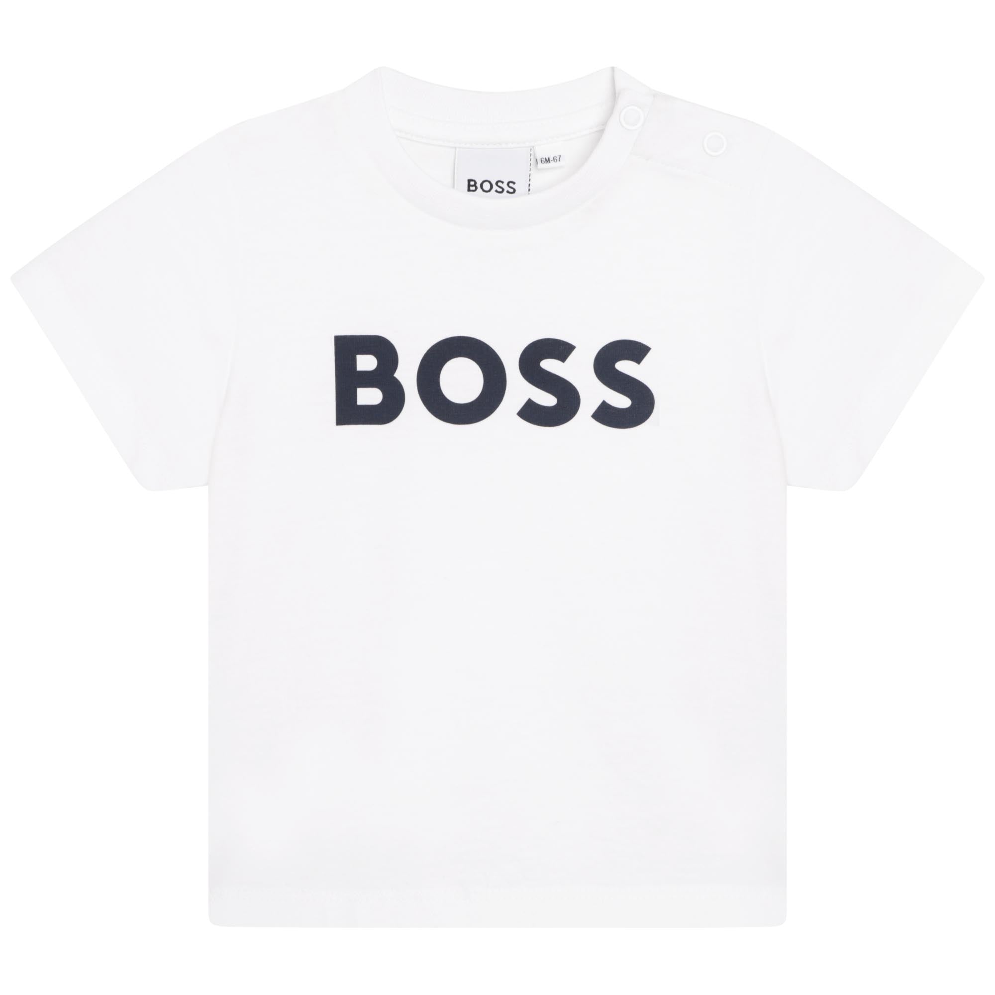 Cotton Jersey Short Sleeve T-Shirt with Shoulder Snap and Logo Hugo Boss