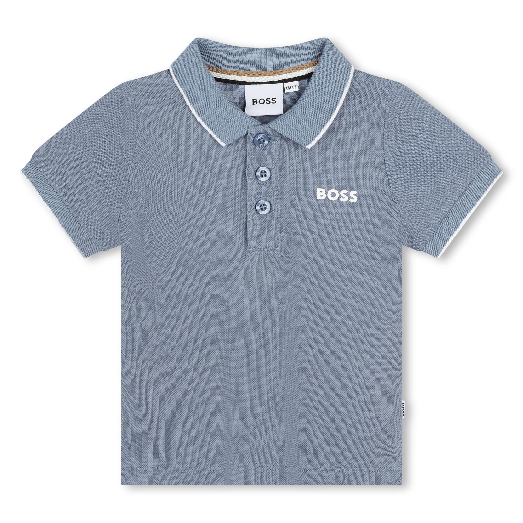 Medium Grey Contrast Print Polo Shirt