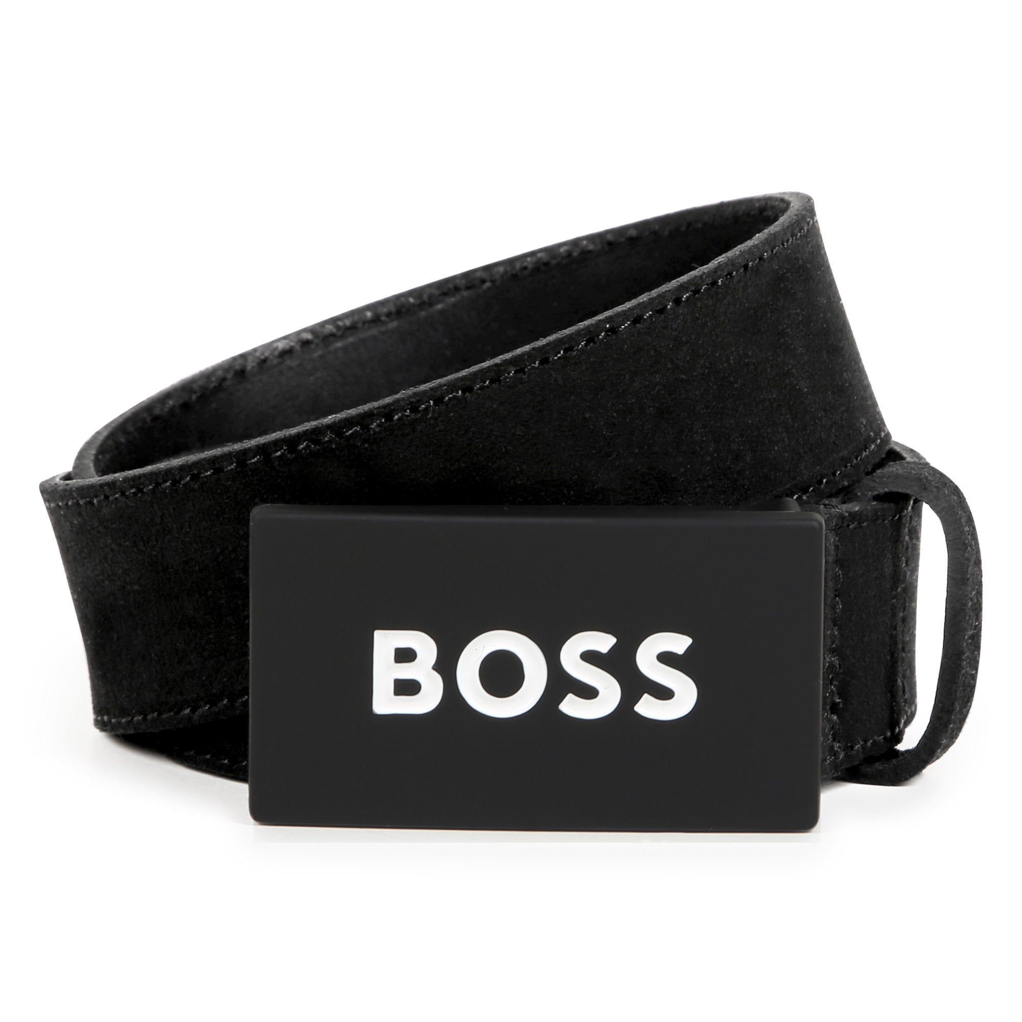 Black Leather Belt with Embossed Buckle Hugo Boss