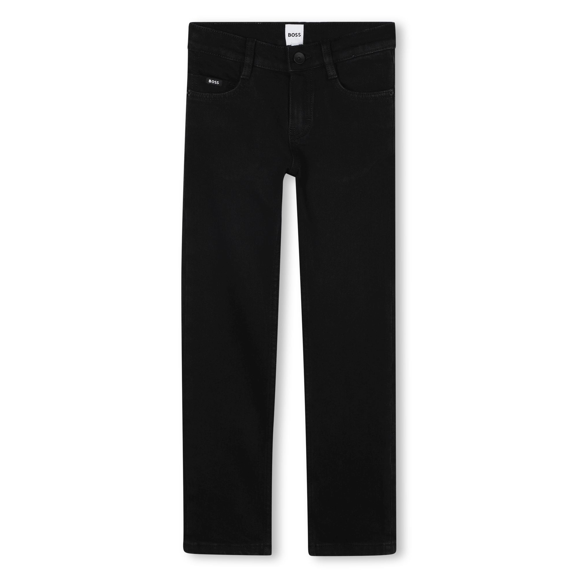 Black Stretch Denim Jeans with Logo Embroidery