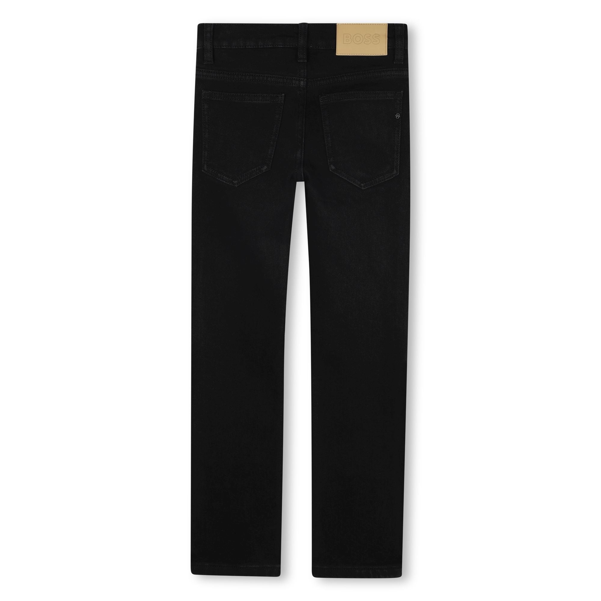 Black Stretch Denim Jeans with Logo Embroidery