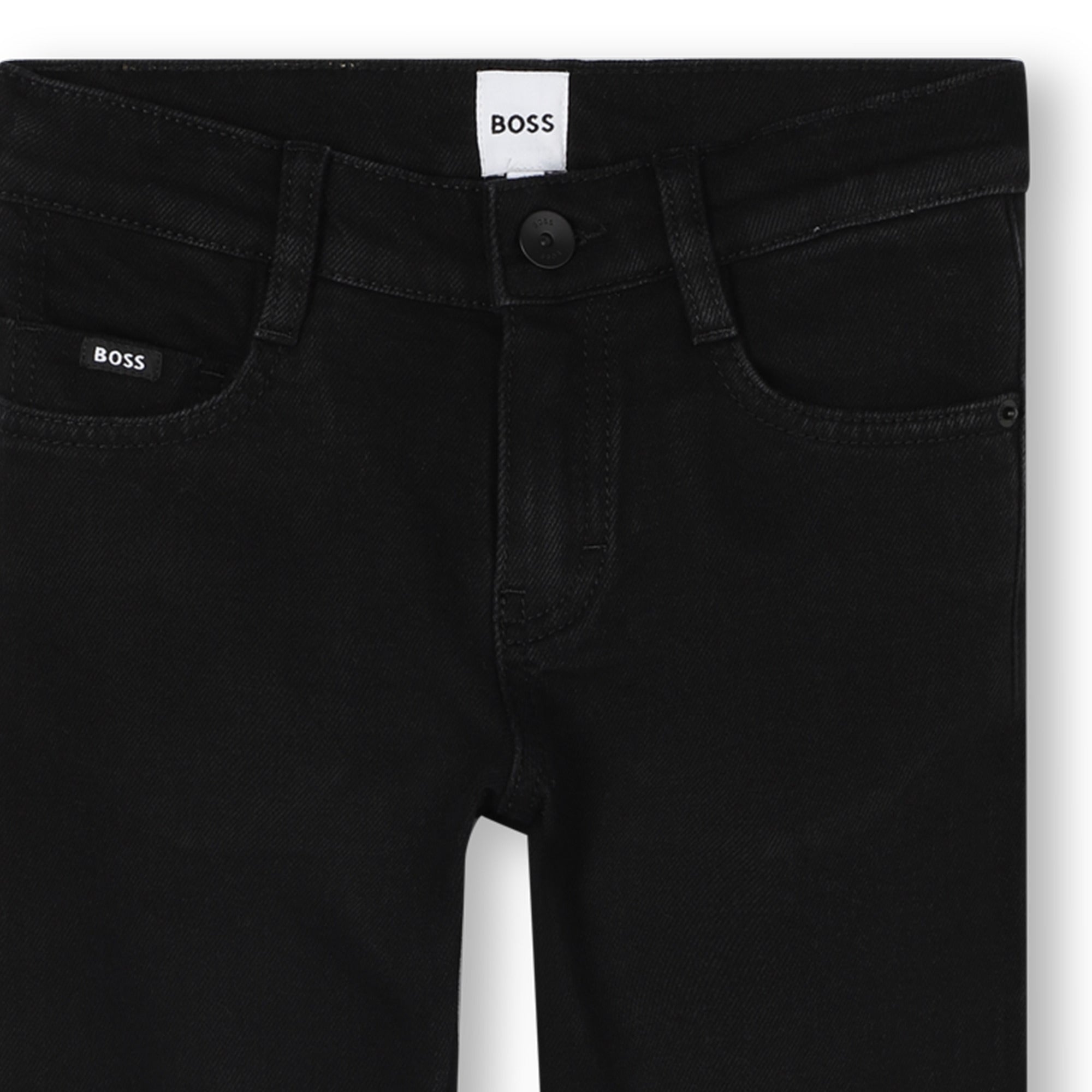 Black Stretch Denim Jeans with Logo Embroidery