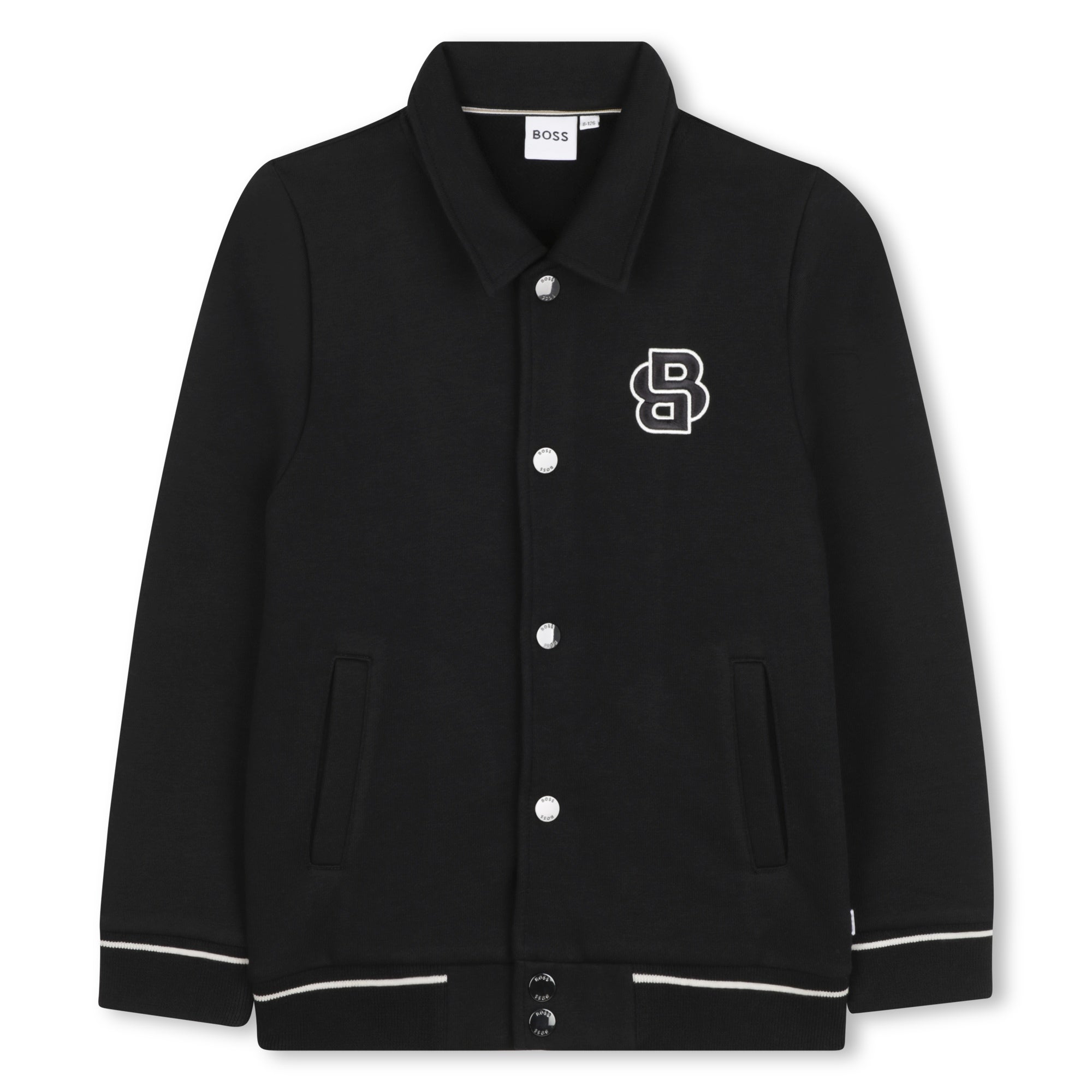 Black Varsity-Style Cotton Cardigan for Boys