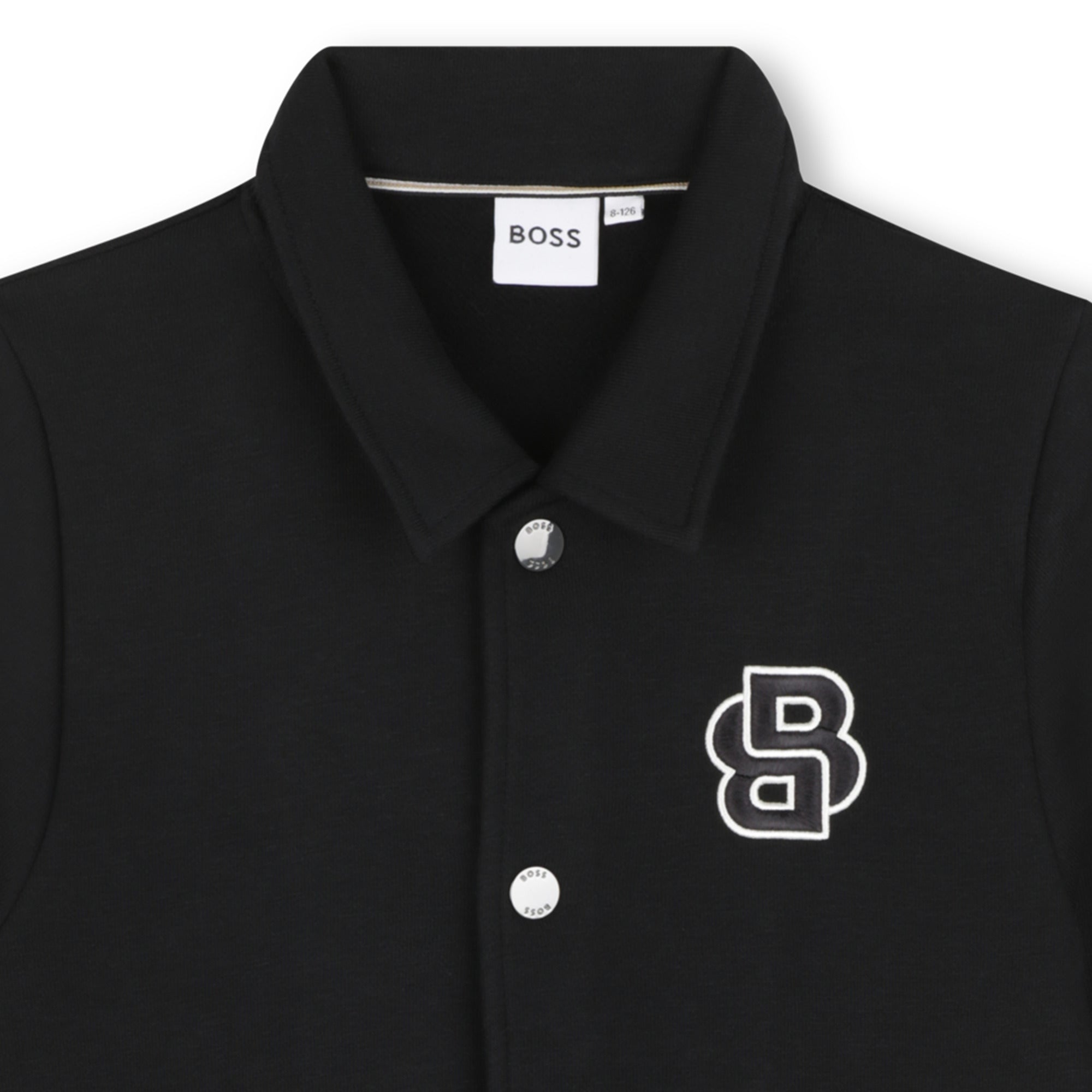 Black Varsity-Style Cotton Cardigan for Boys