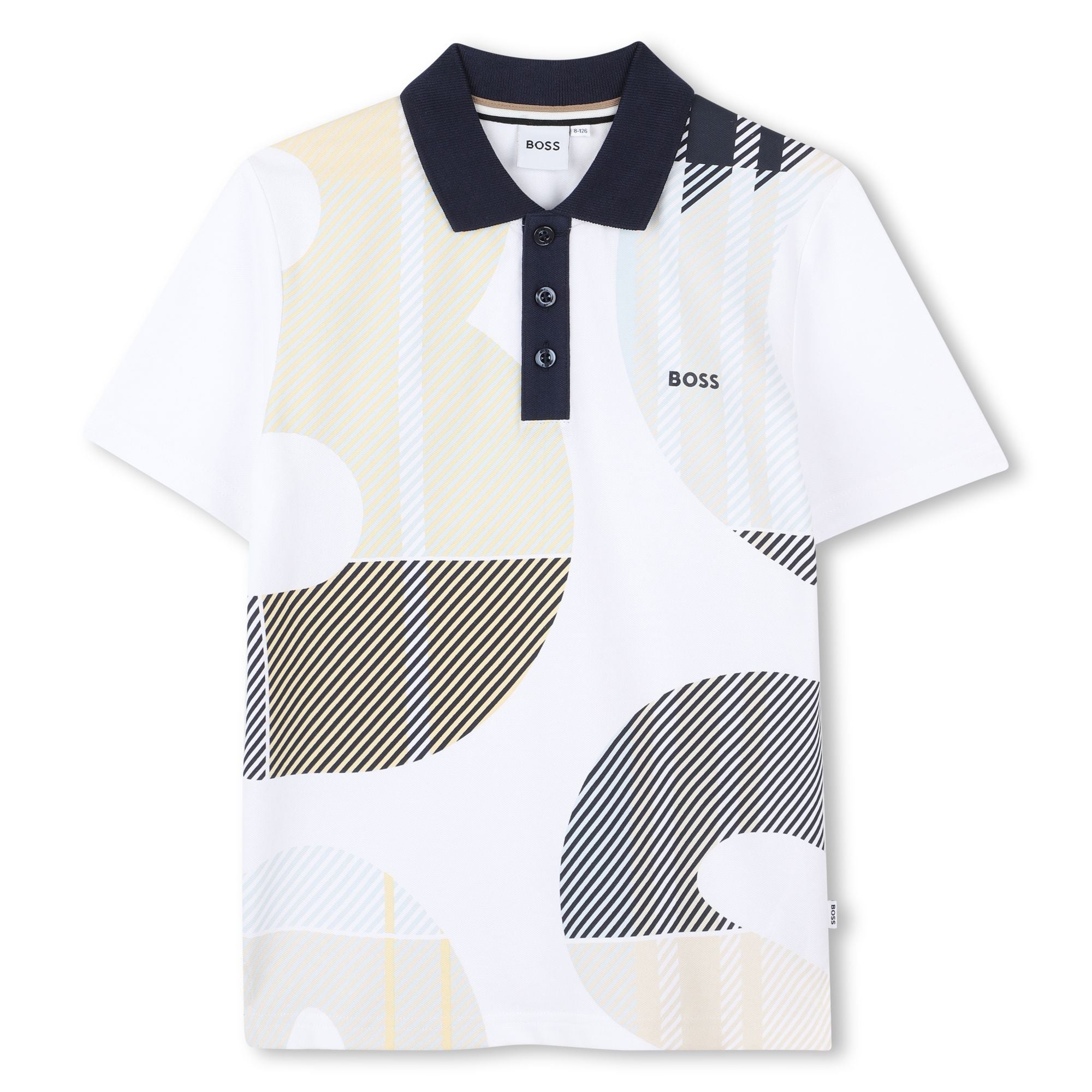 Cotton Piqué Short Sleeve Polo with All-Over Print and Logo
