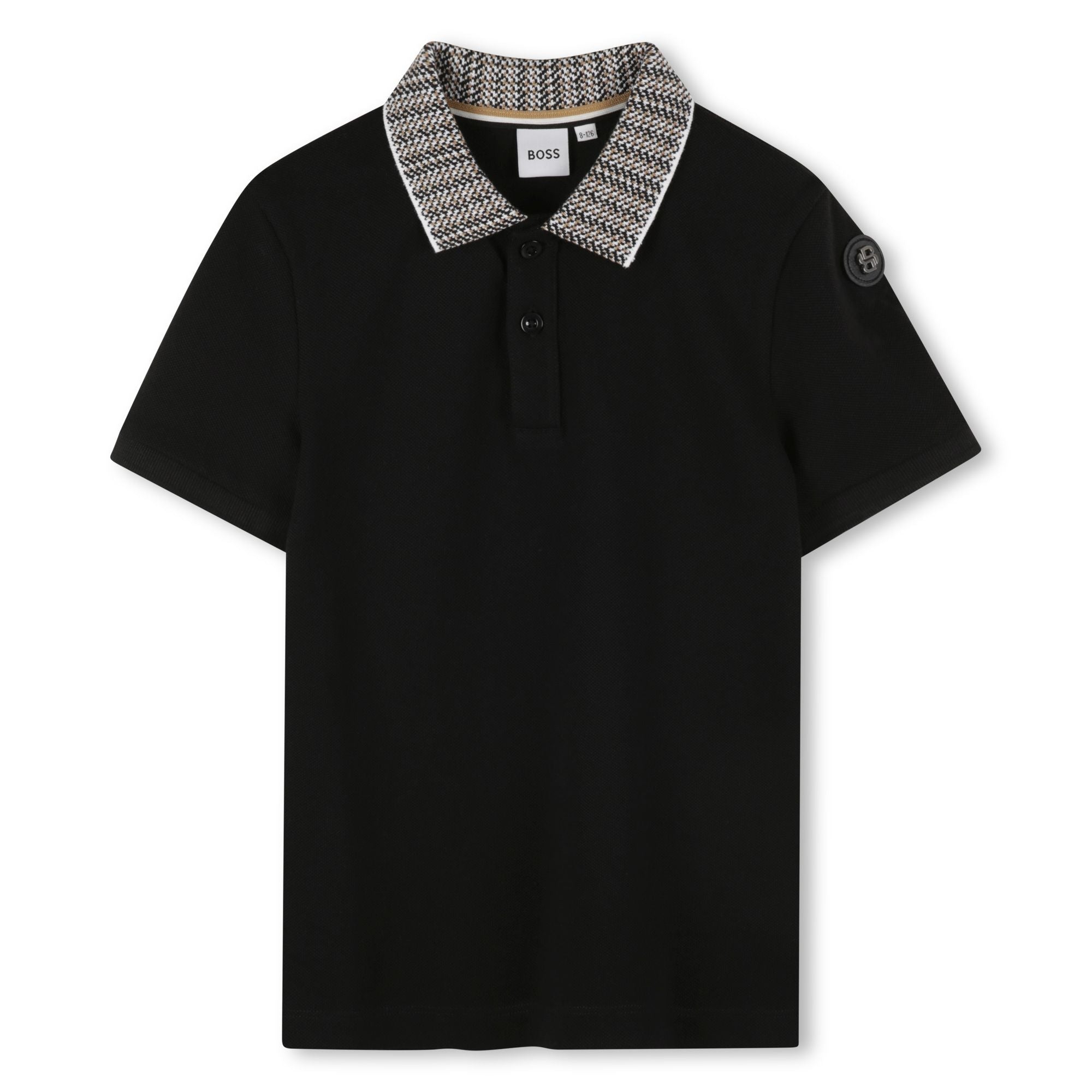 Cotton Piqué Short Sleeve Polo with Jacquard Collar and Logo Badge Hugo Boss