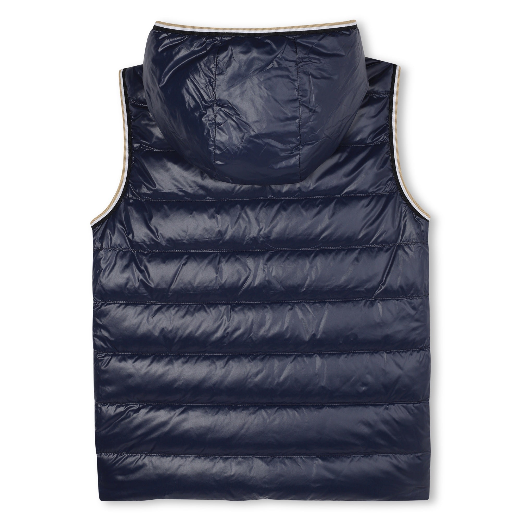 Reversible Sleeveless Hooded Down Jacket with Logo Print