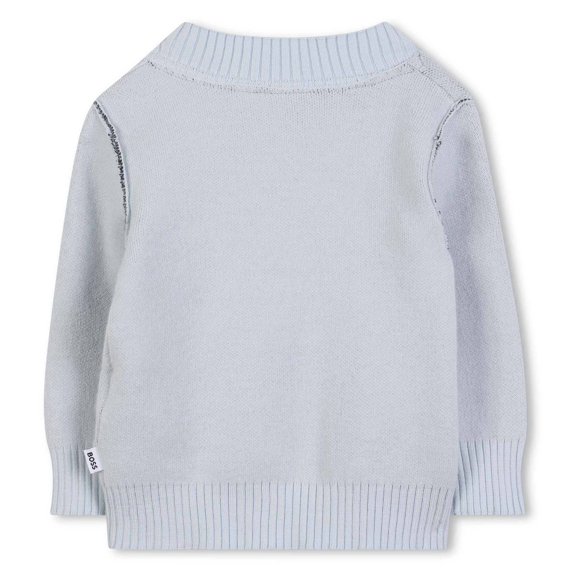 Pale Blue Knitted Jumper with Contrast Stitch Detail and Logo Badge