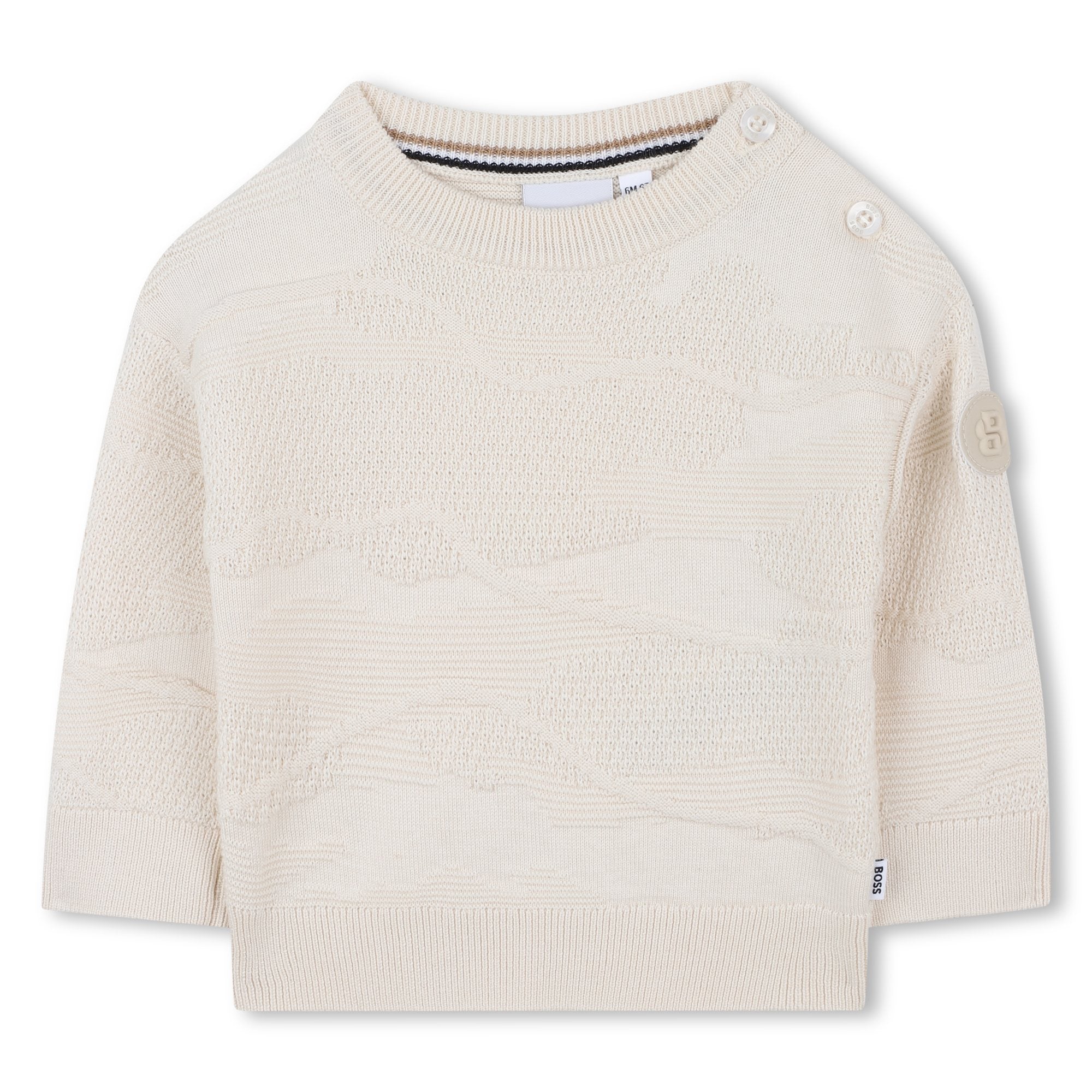 Cotton Knit Sweater with All-Over Dot Pattern and Logo Badge