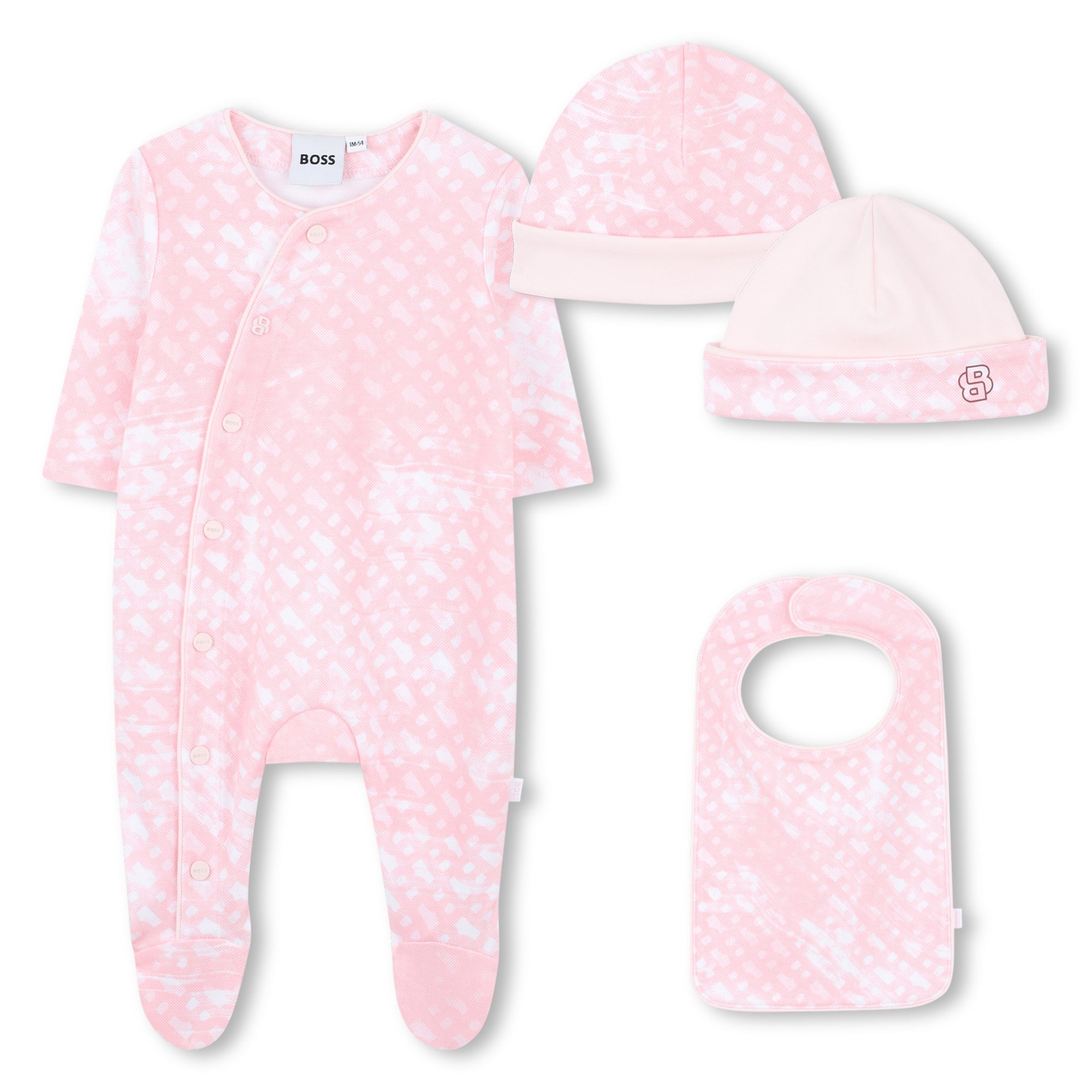 Baby Sleepsuit and Hat Set in Soft Pink Hugo Boss